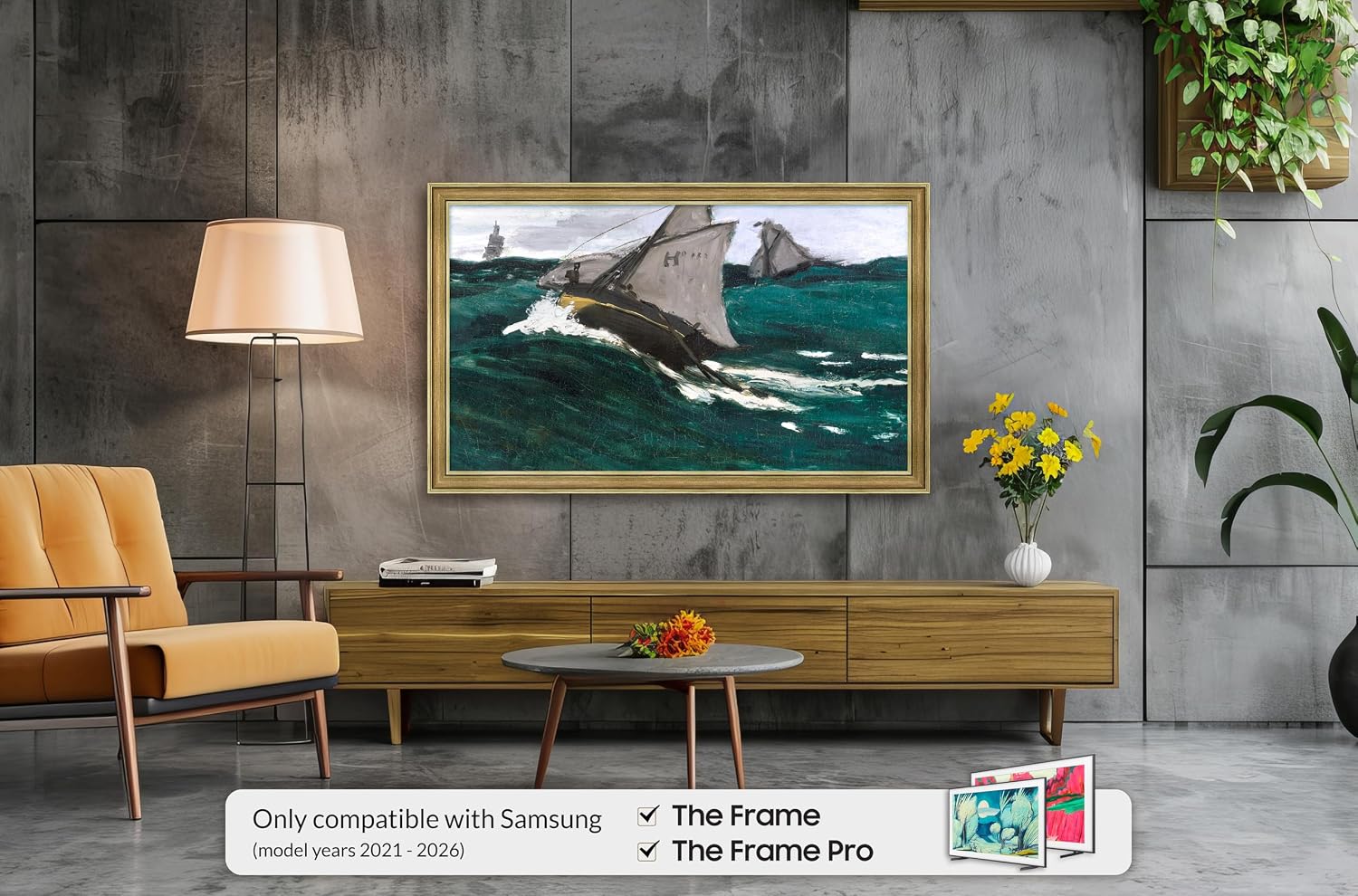 Industrial Brass 50' Slim Deco TV Frame - Compatible ONLY with Samsung The Frame TVs (Fits 2021-2026, LS03A, LS03B, LS03C, LS03D, LS03FA)