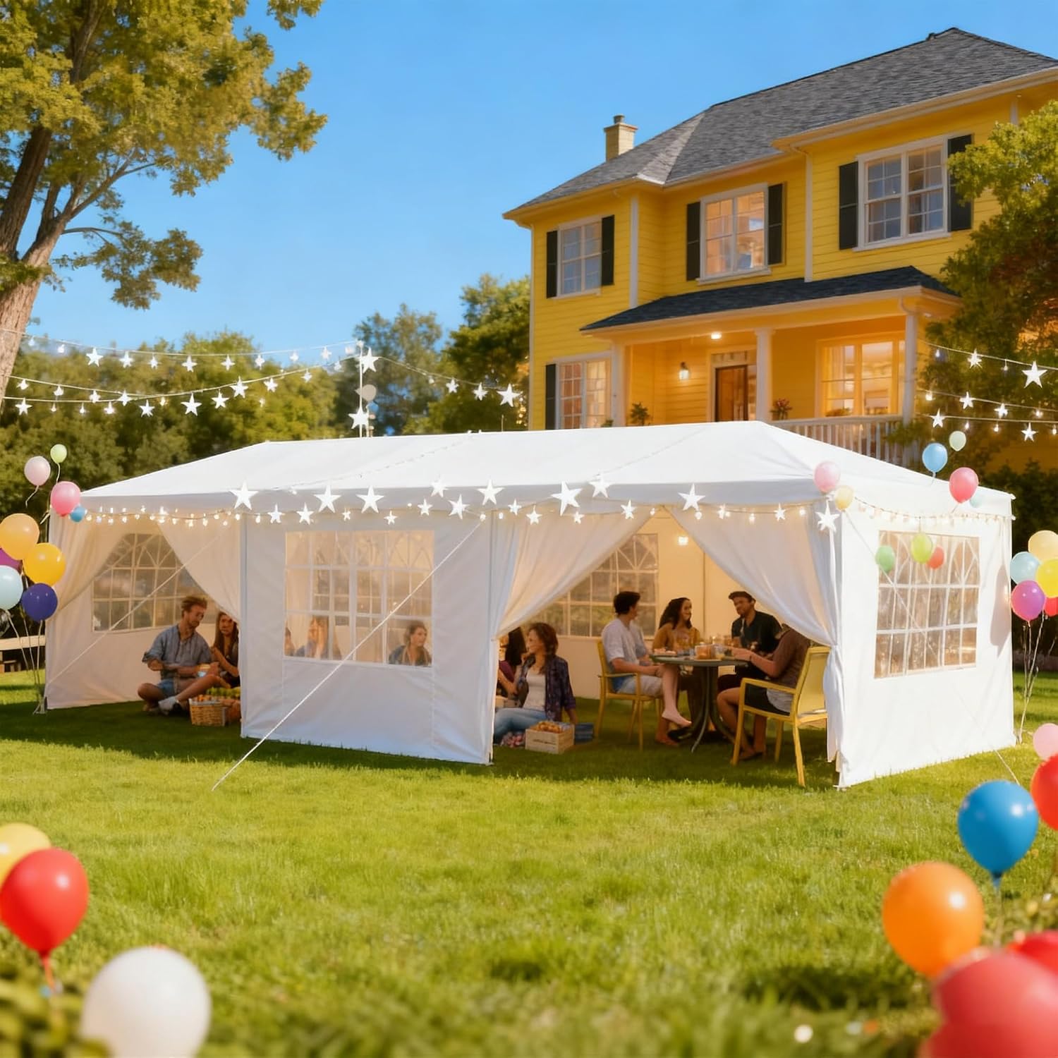 Nyckolas White 10x30 Outdoor Canopy Tent for Party,8 Removable Sidewalls with Windows,Sunshade & Waterproof,Heavy Duty Metal Frame,Easy to Assemble,Perfect for Outdoor Events,Party,Backyard,Camping