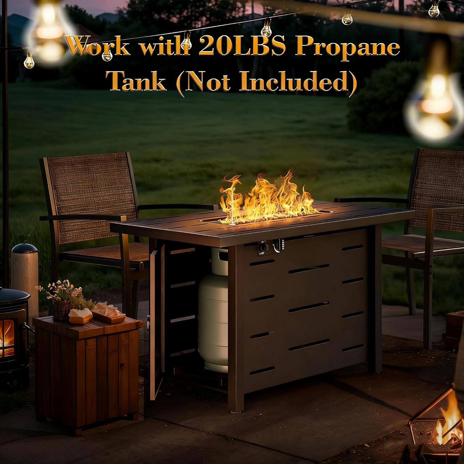 43 Inch Propane Fire Pit Table for Patio & Backyard, 50,000 BTU Steel Gas Fire Pit with Lid & Lava Rocks, Outdoor Table Heater for Deck, Garden, Smokeless Flame
