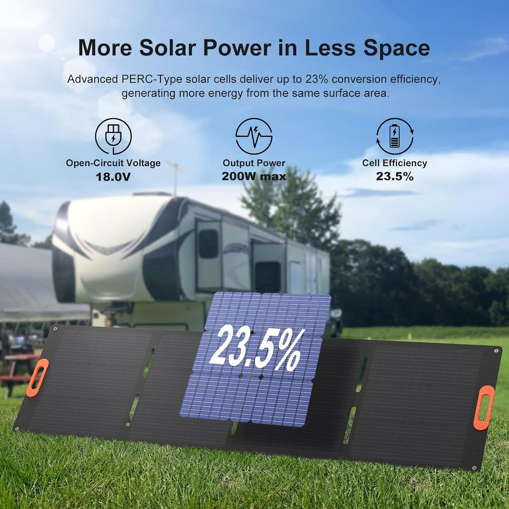 Solarapex 200W Portable Solar Panel, IP67 Waterproof ETFE One-Piece Lamination, 23.5% Efficiency Foldable Charger, USB/Type-C/MC4/XT60/DC8020/Anderson Output or High-Capacity Portable Power Station