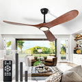 72 Inch Ceiling Fans with Lights and Remote, Wood Outdoor Ceiling Fan with 6 Speed Noiseless DC Motor, Indoor Modern 3 Blade Propeller Ceiling Fan for Bedroom Living Room Gazebo Patio(Walnut)