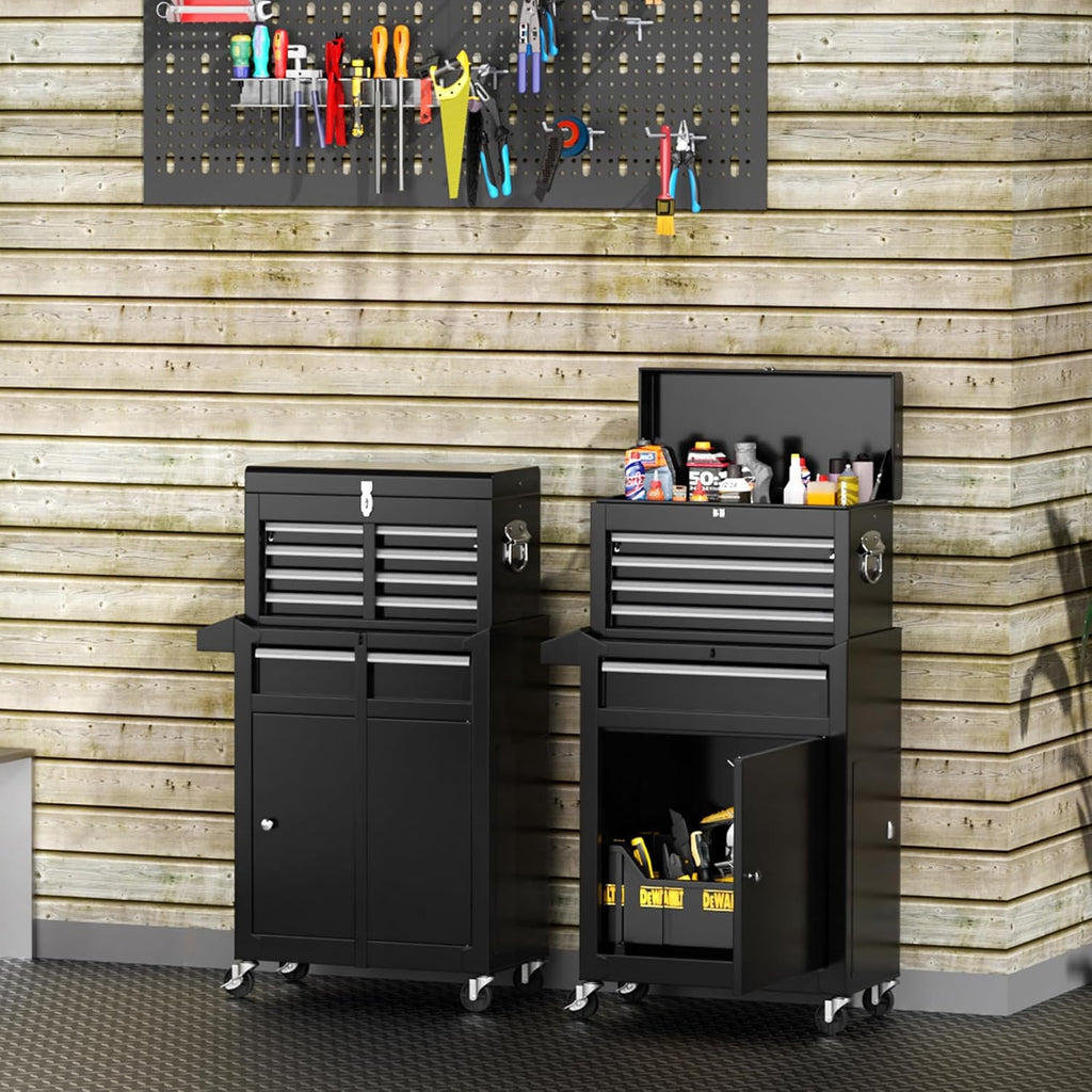 5-Drawer Rolling Tool Chest - Heavy-Duty Steel Tool Cabinet with Detachable Top Box, Locking Wheels & Security System for Garage/Workshop, 2-in-1 Design，Black
