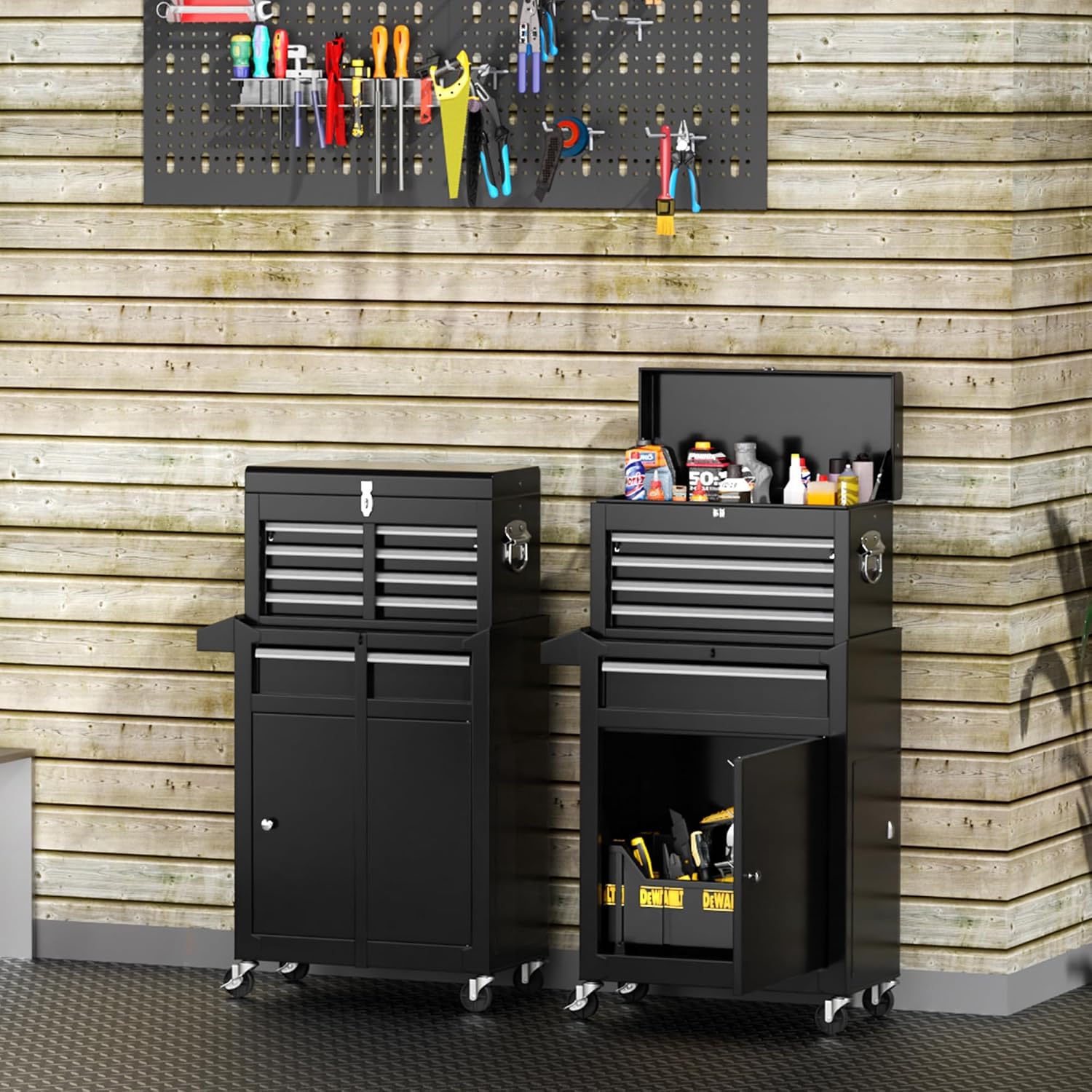 5-Drawer Rolling Tool Chest - Heavy-Duty Steel Tool Cabinet with Detachable Top Box, Locking Wheels & Security System for Garage/Workshop, 2-in-1 Design，Black