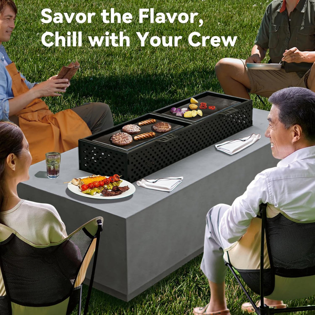 48'' Propane Fire Pit Table, 50,000BTU Rectangle Firepit Table, 3-in-1 Outdoor Fire Table with Tank Hidden Table for Outside Patio, Backyard, Grey