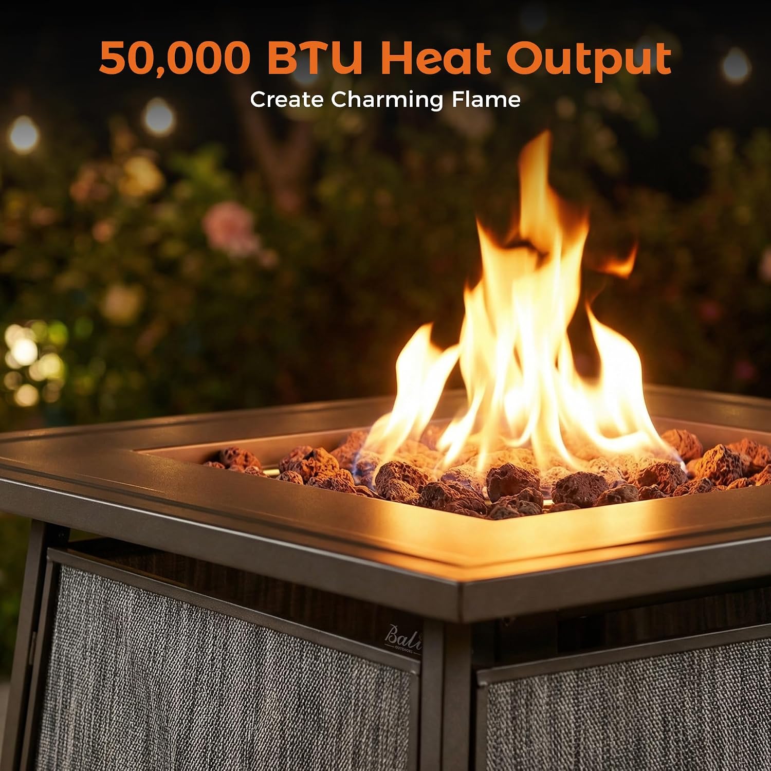 BALI OUTDOORS 50,000 BTU Propane Fire Pit Outdoor, 28 inch Propane Fire Pit Table Square, Gas Firepits for Outside Patio, Garden, Backyard