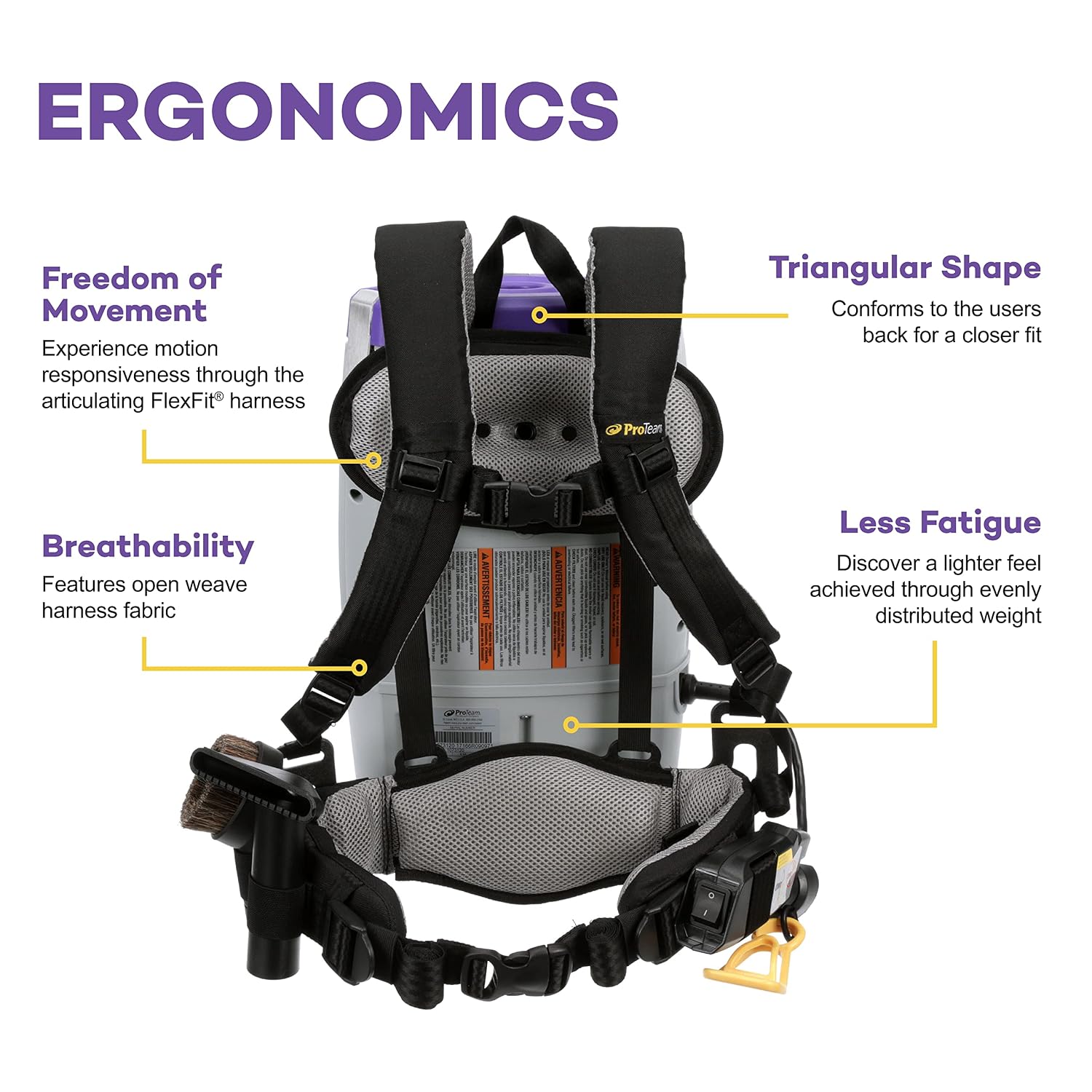 ProTeam Super Coach Pro 6 Backpack Vacuum Commercial with 2 Piece Wand Tool Kit, 6 Quart, Corded, 107308