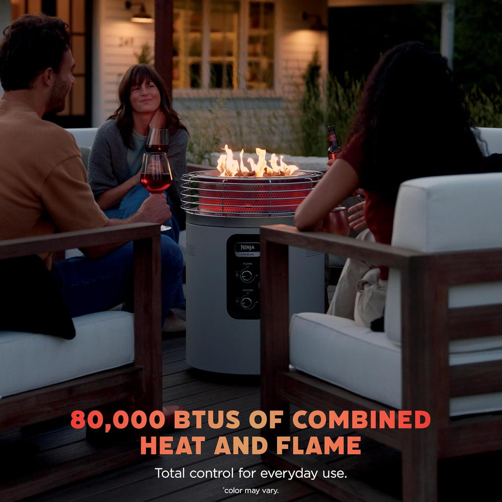 Ninja Fireside360™ Outdoor Heater & Fire Pit | 3 Modes: Flame, Heat, Flame & Heat | Portable for Patio, Deck, Camping, Beach | Easy Control Smokeless Flames | Push to Start Ignition | Stone | OF101ST