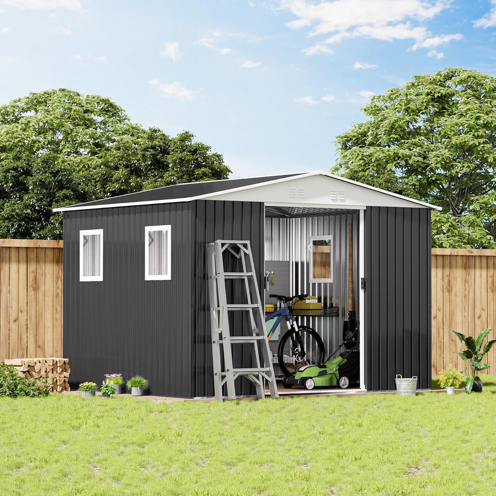 Large 12x10 FT Metal Garden Shed with Apex Roof | Heavy-Duty Steel Outdoor Storage for Tools, Bikes & Lawn Equipment