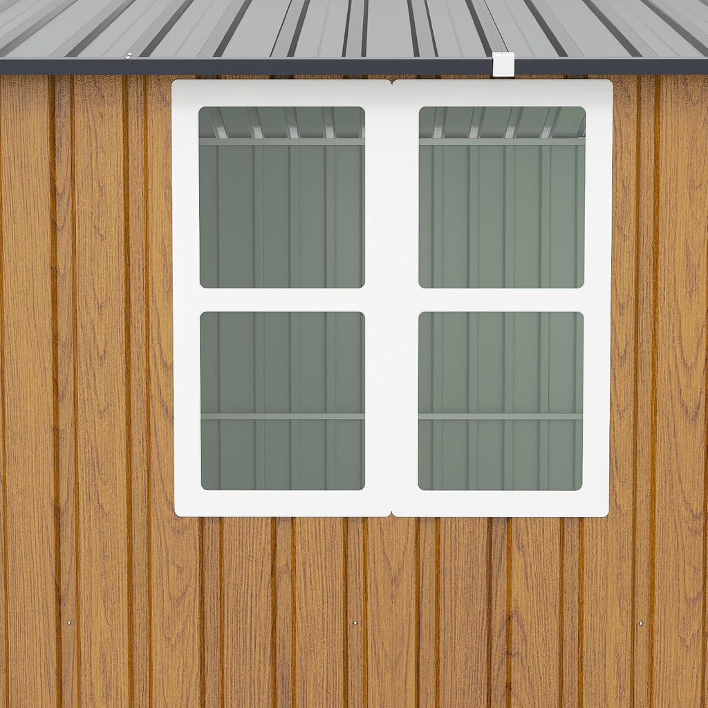 10x12 FT Outdoor Storage Shed with Sliding Lockable Doors & Windows, Extra Large Metal Shed with Dual-Zone Design, Galvanized Steel Utility Shed for Garden, Backyard, Tool Storage (Yellow, 10x12 FT)