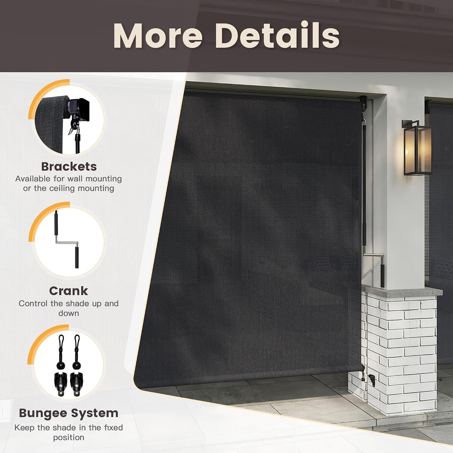 VICLLAX Outdoor Cordless Roller Shade 9' W x 8' H, Patio Shade Roll Up Outdoor Blinds for Front Porch, Graphite Black