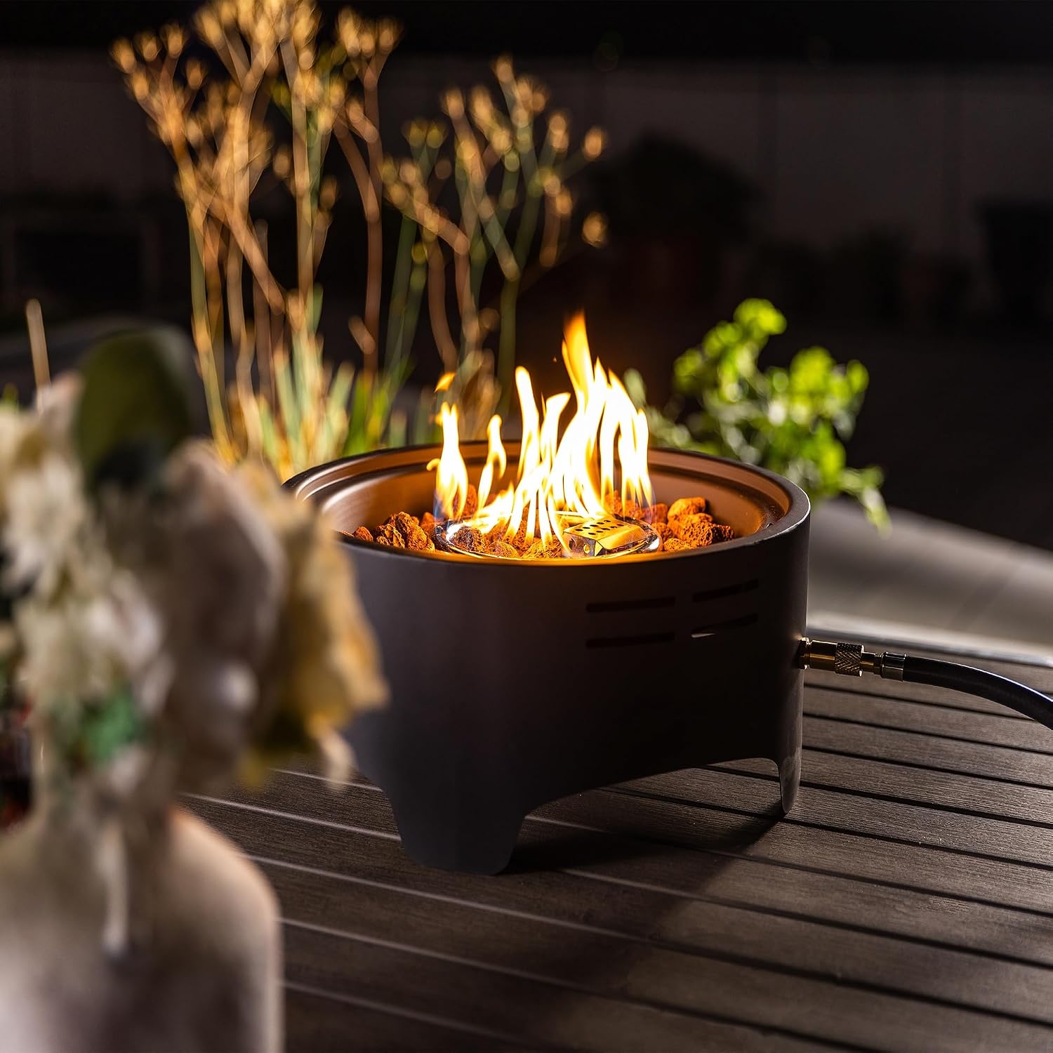 15' Outdoor Propane Tabletop Gas Fire,40000 BTU Round Steel Fire Pit for Outdoor Living Room Garden Balcony,Black