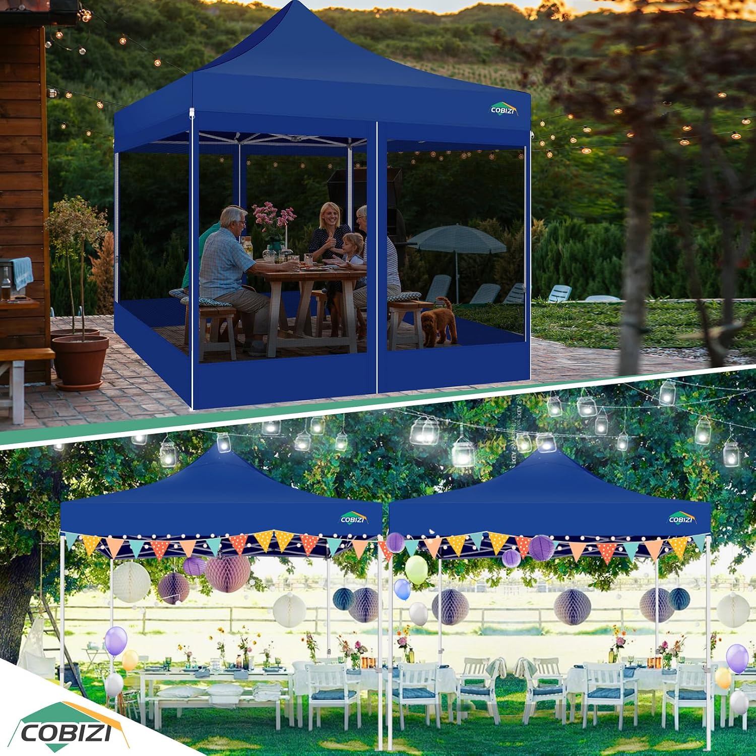 COBIZI 10x10 Canopy Tent with 4 Sidewalls,Heavy Duty Pop up Canopy with Mosquito Netting,Easy up Screen Tent for Parties Wedding Outdoor Camping with Handbag,Deep Blue