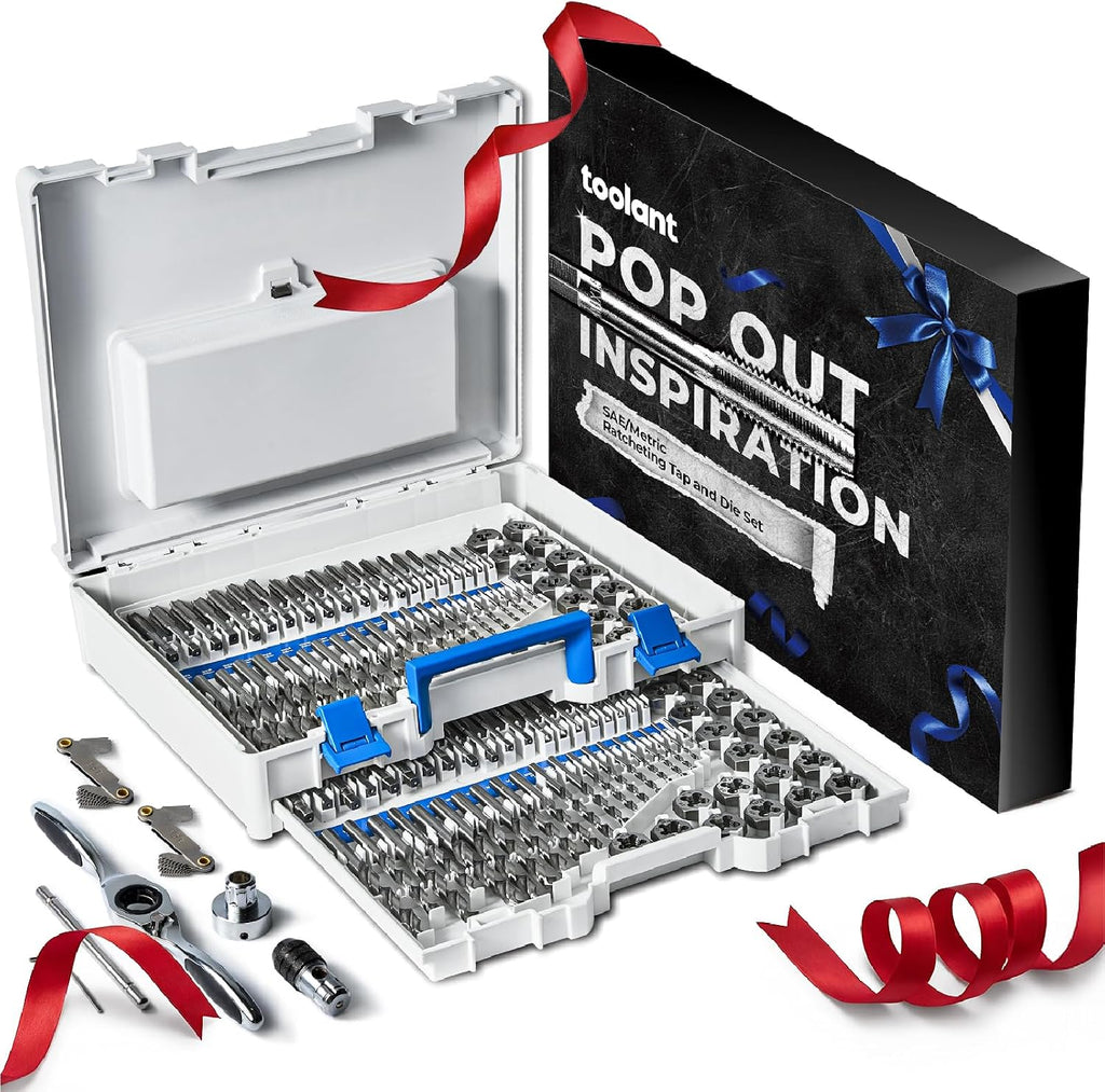 toolant 127pcs SAE/Metric Tap and Die Set, Ratcheting SAE Metric TAP and Die Set Standard with Drill Bit Combo for Threading