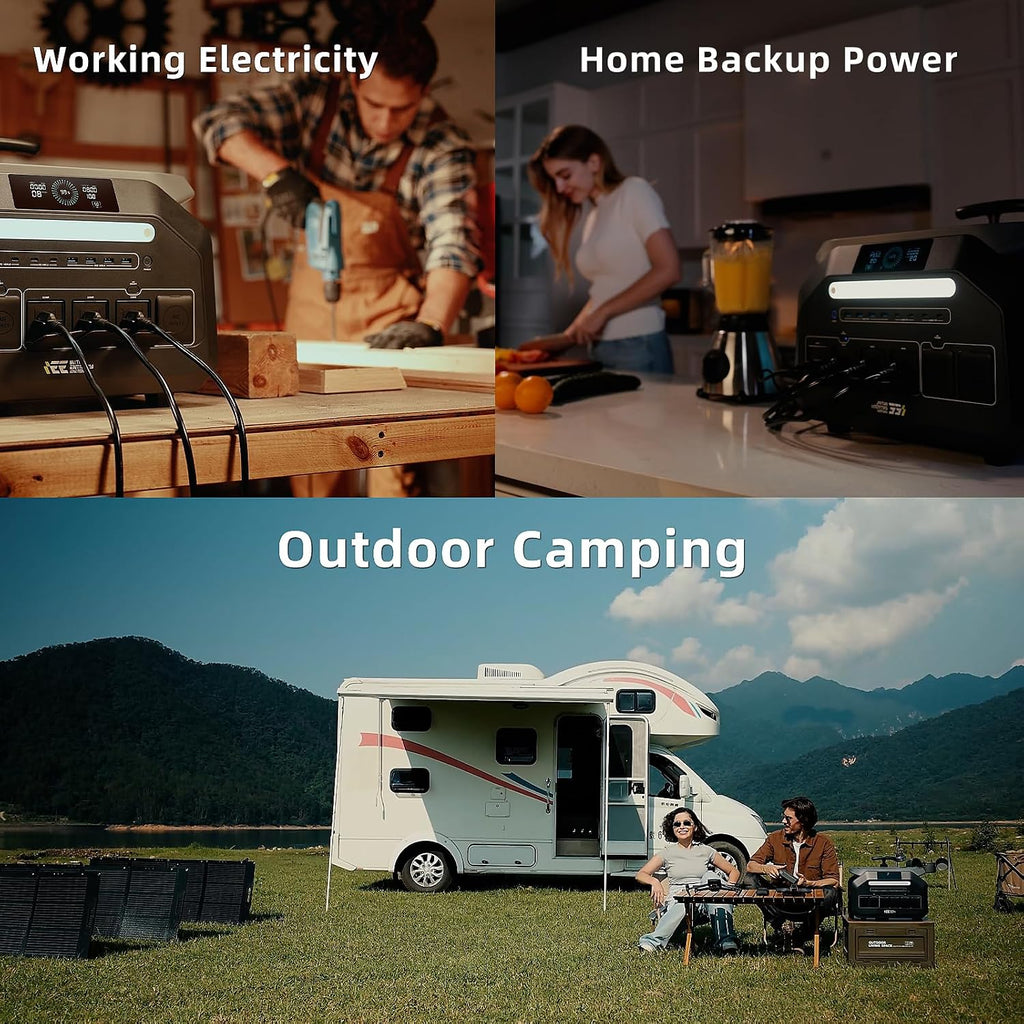 IEE 3200W Portable Power Station P3200 with 3x200W Solar Panel, 2048Wh Solar Generator, 1800W AC Charging, AC Outlets x 4, LiFePO4 Battery Power Station for Home Backup, Camping, RV, Emergency