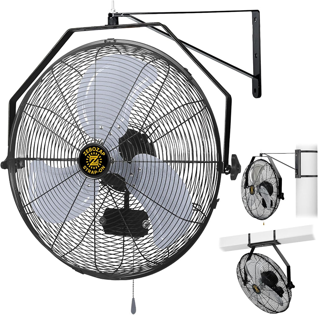 ZeboZap Walll and Pillar Mount Fan18 Inch IP44 Waterproof, 10ft Power Cord, 3 Speed, 4000CFM, Best for Commercial, Warehouse, Greenhouse, Workshop, Covered Patio, Gazebo and Factory, ETL Certified