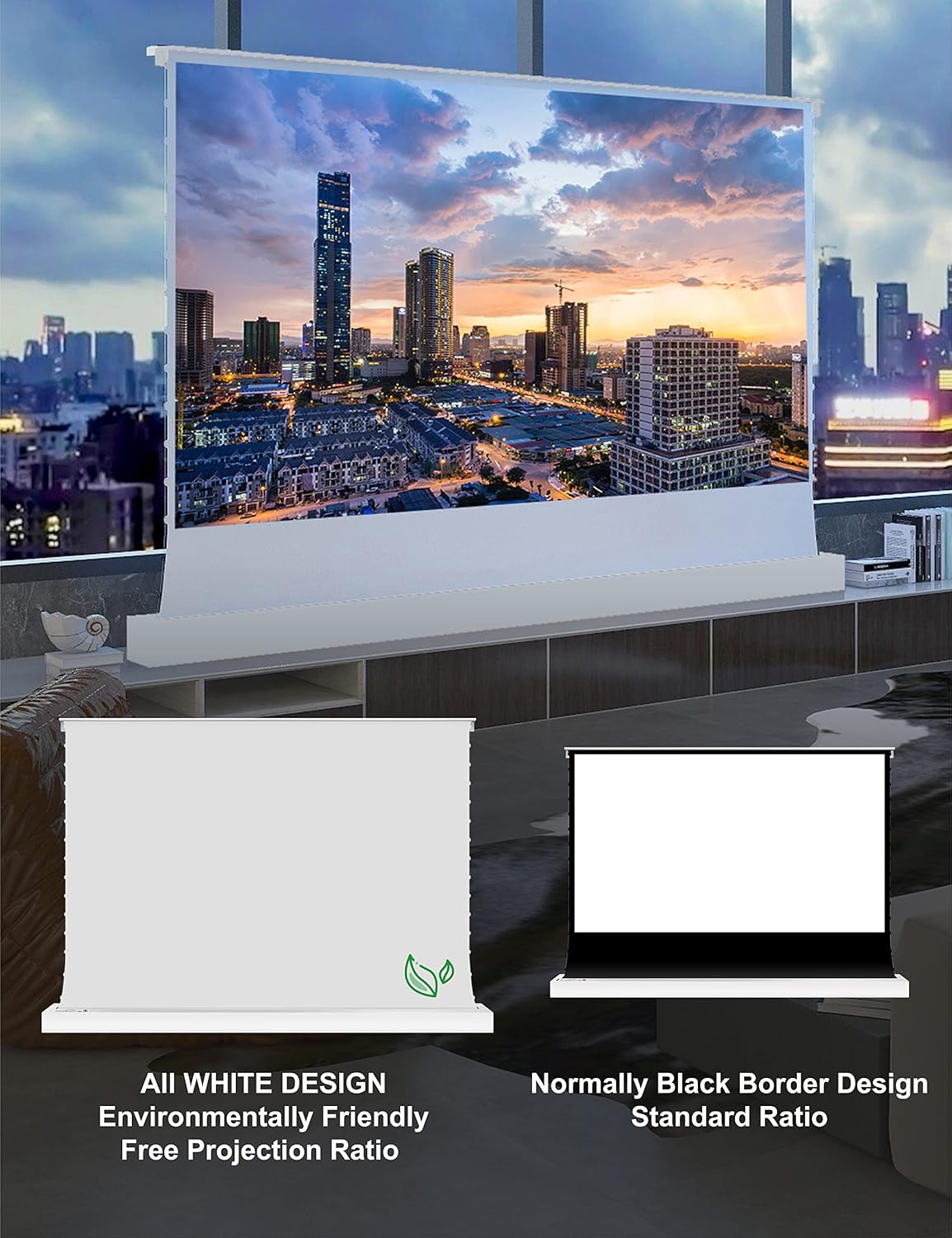 VIVIDSTORM-Screen Projector Motor Rollable Foldaway Portable Screen with White Cinema PVC, 4k 3D HD Gaming/Office Room,Compatible with Standard Projector,VWSDSTWA92H