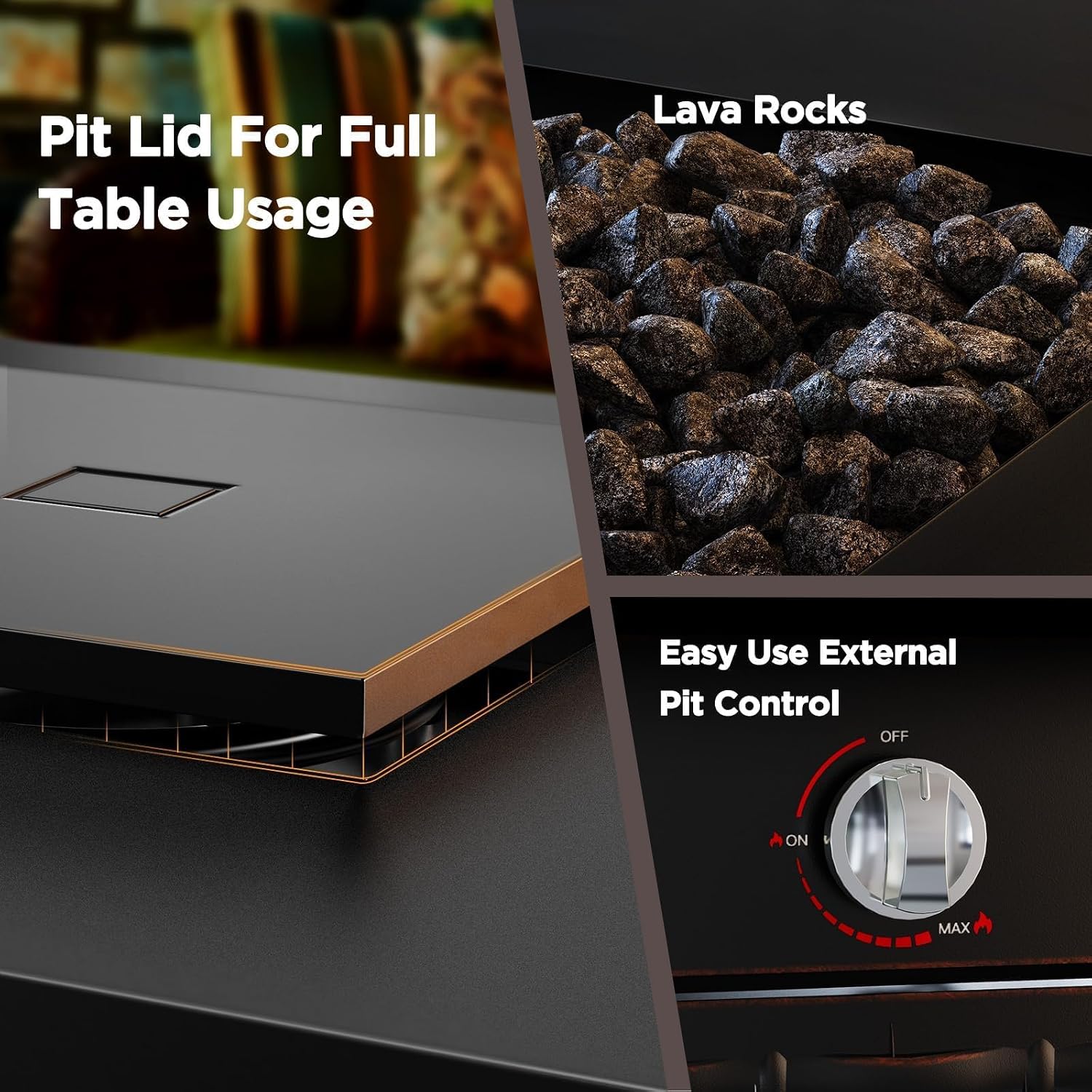 Ciays 28-Inch Propane Fire Pit – 50,000 BTU Outdoor Gas Steel Fire Table with Lid & Lava Rock, Adds Warmth & Ambience to Gatherings & Parties on Patio, Deck, Garden & Backyard