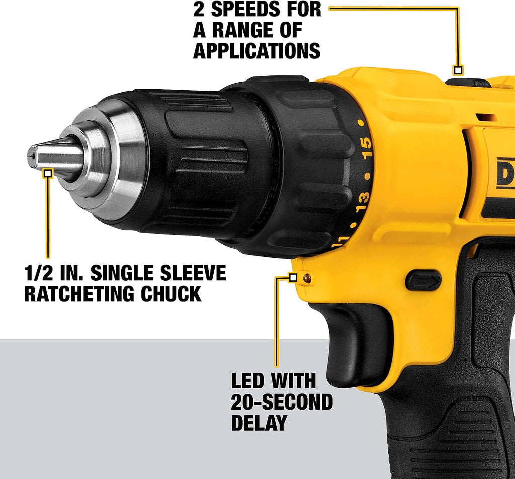 DEWALT 20V Max Cordless Drill/Driver Kit, Compact (DCD771C2) and 13-Piece Black Oxide Drill Bit Set with Pilot Point