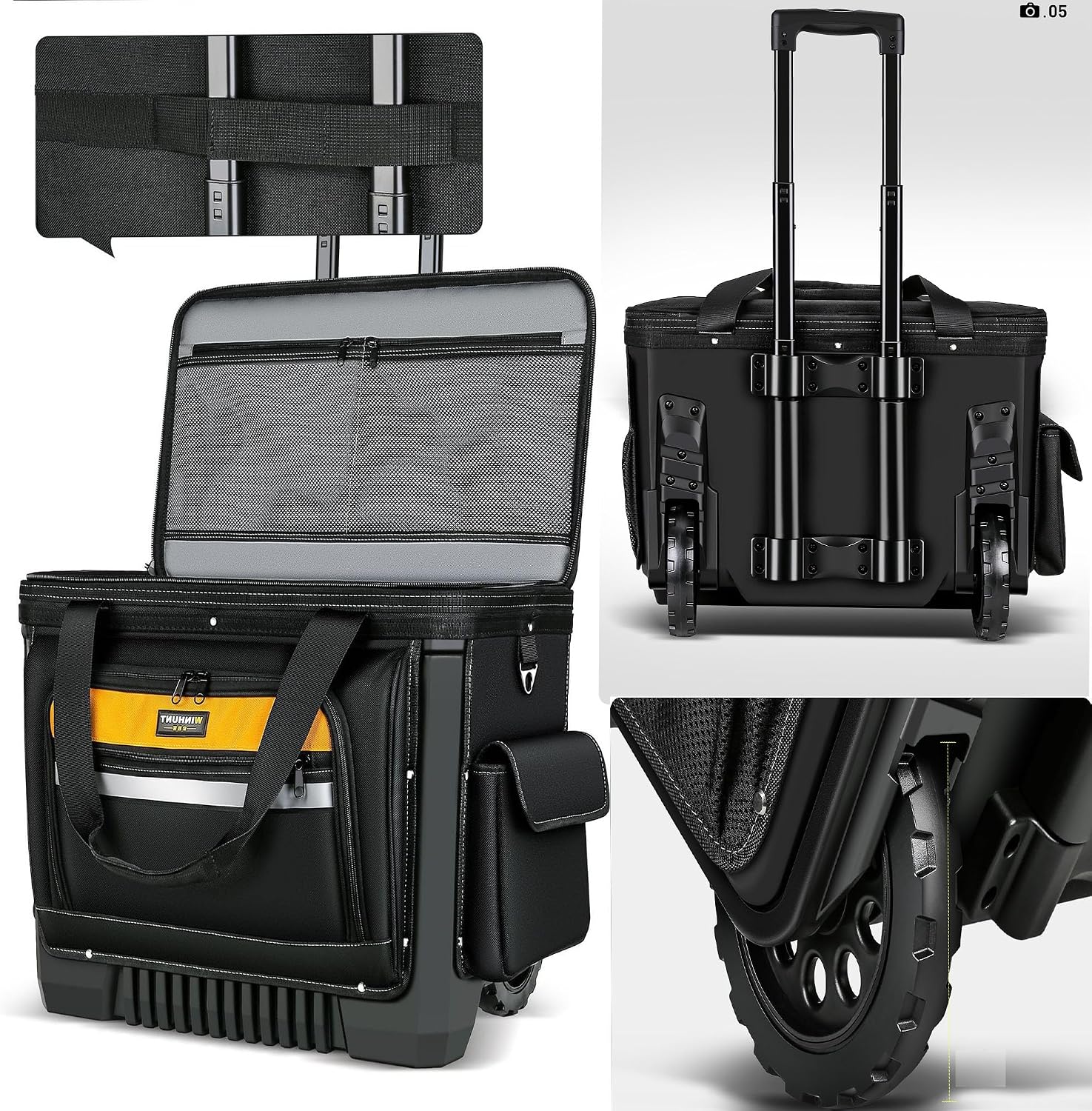 Large Rolling Tool Bag with Big Wheels, Waterproof Roller Tool Box, Big Wheeled Tool Backpack with Multiple Pockets(Yellow, Extra Large)