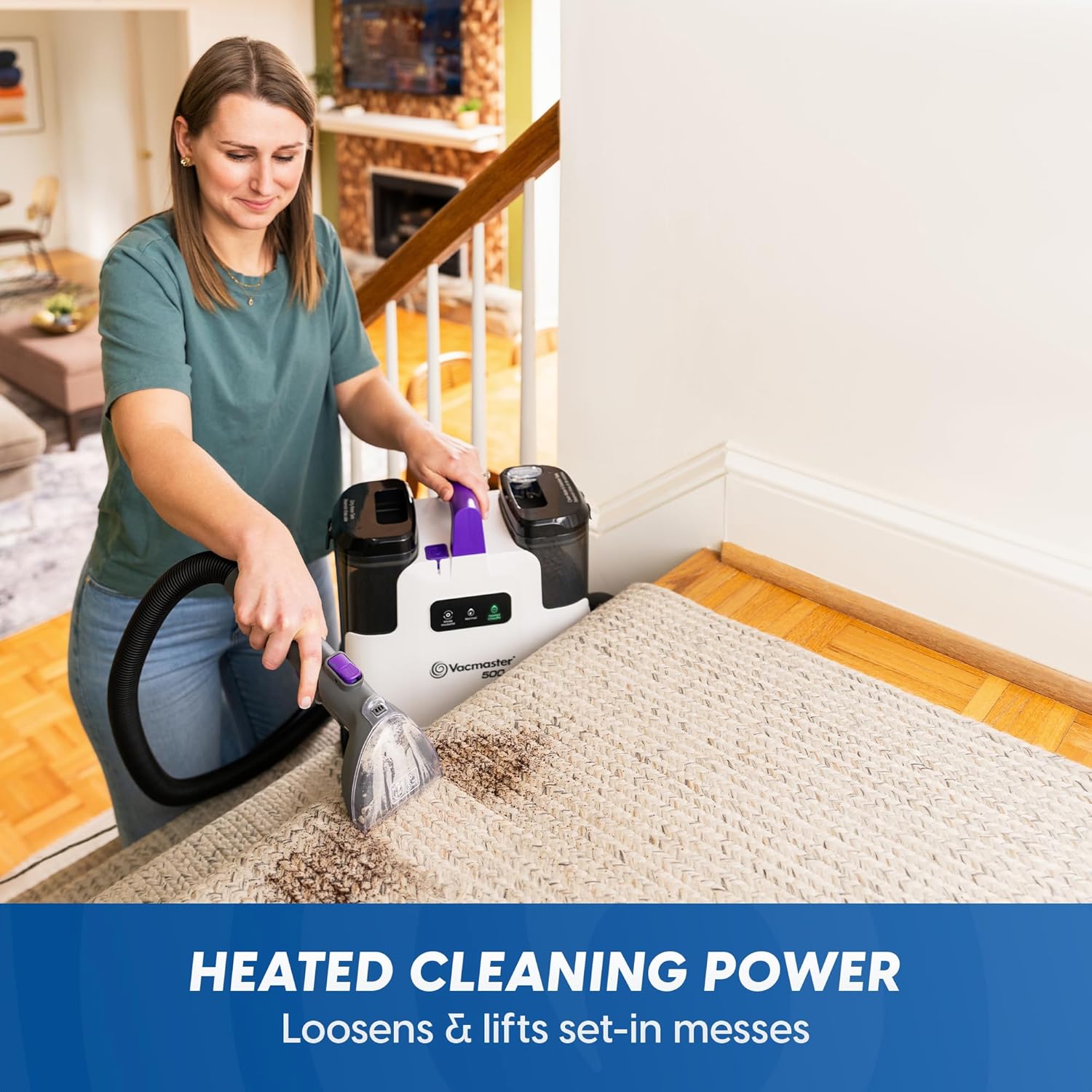 Vacmaster 500 Series Heated Carpet & Upholstery Spot Cleaner Machine, 16Kpa Power Suction with Versatile Tools for Pets, Area Rugs and Couches - SCB1001H 0101