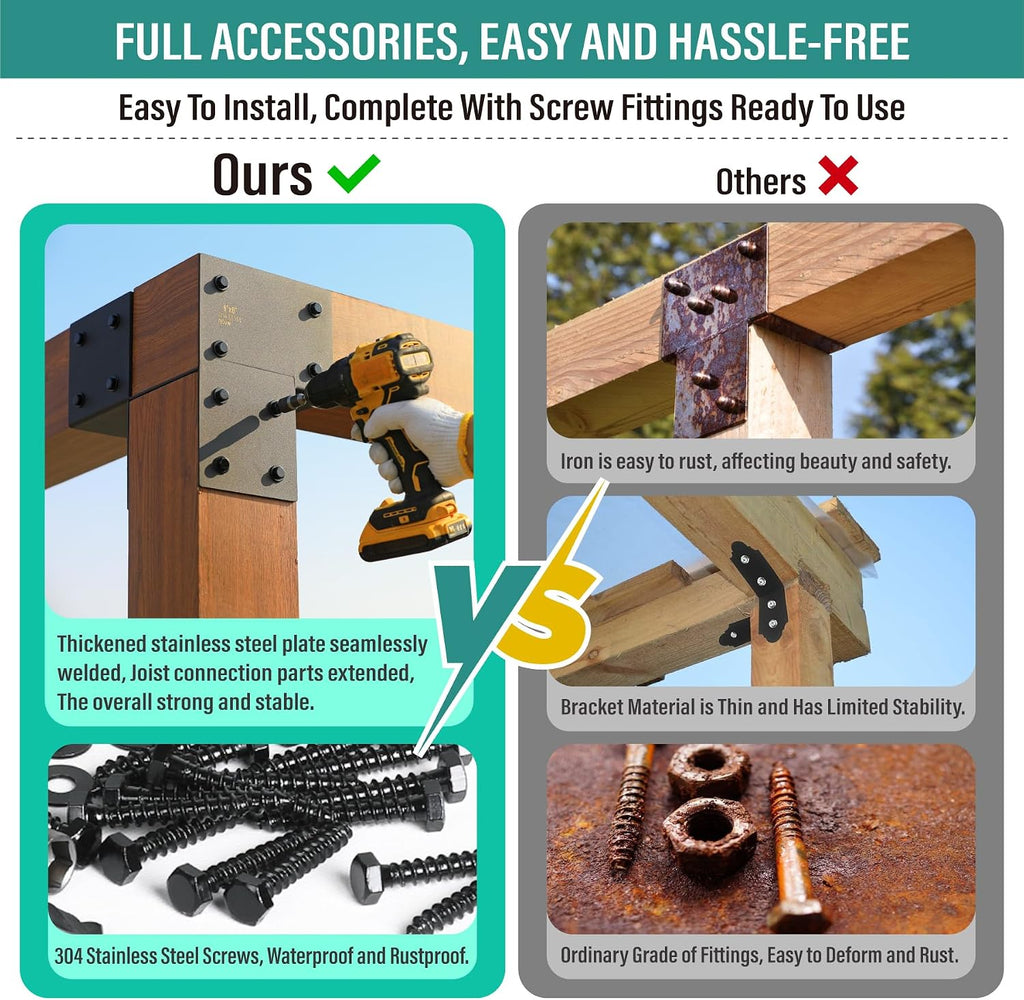 2 Pack 6''x6'' (Actual Size 5.5''x5.5'') Heavy Duty Stainless Steel Corner Post Caps Tie Bracket, Fit Connecting Wood Gazebo, Deck Patio Post and Wood Beams Bracket. (Black)