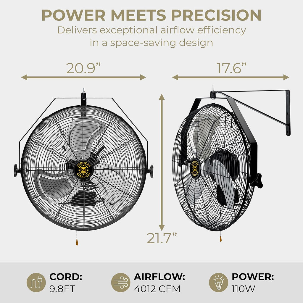 ZeboZap Walll and Pillar Mount Fan18 Inch IP44 Waterproof, 10ft Power Cord, 3 Speed, 4000CFM, Best for Commercial, Warehouse, Greenhouse, Workshop, Covered Patio, Gazebo and Factory, ETL Certified