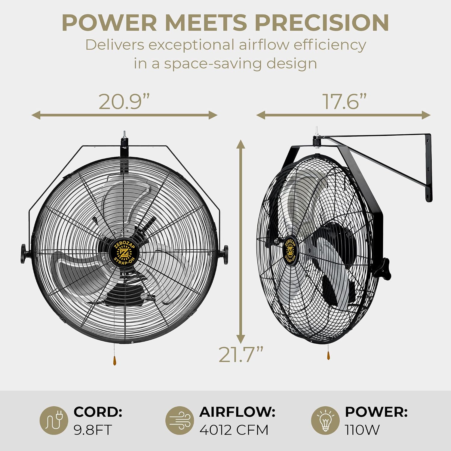 ZeboZap Walll and Pillar Mount Fan18 Inch IP44 Waterproof, 10ft Power Cord, 3 Speed, 4000CFM, Best for Commercial, Warehouse, Greenhouse, Workshop, Covered Patio, Gazebo and Factory, ETL Certified