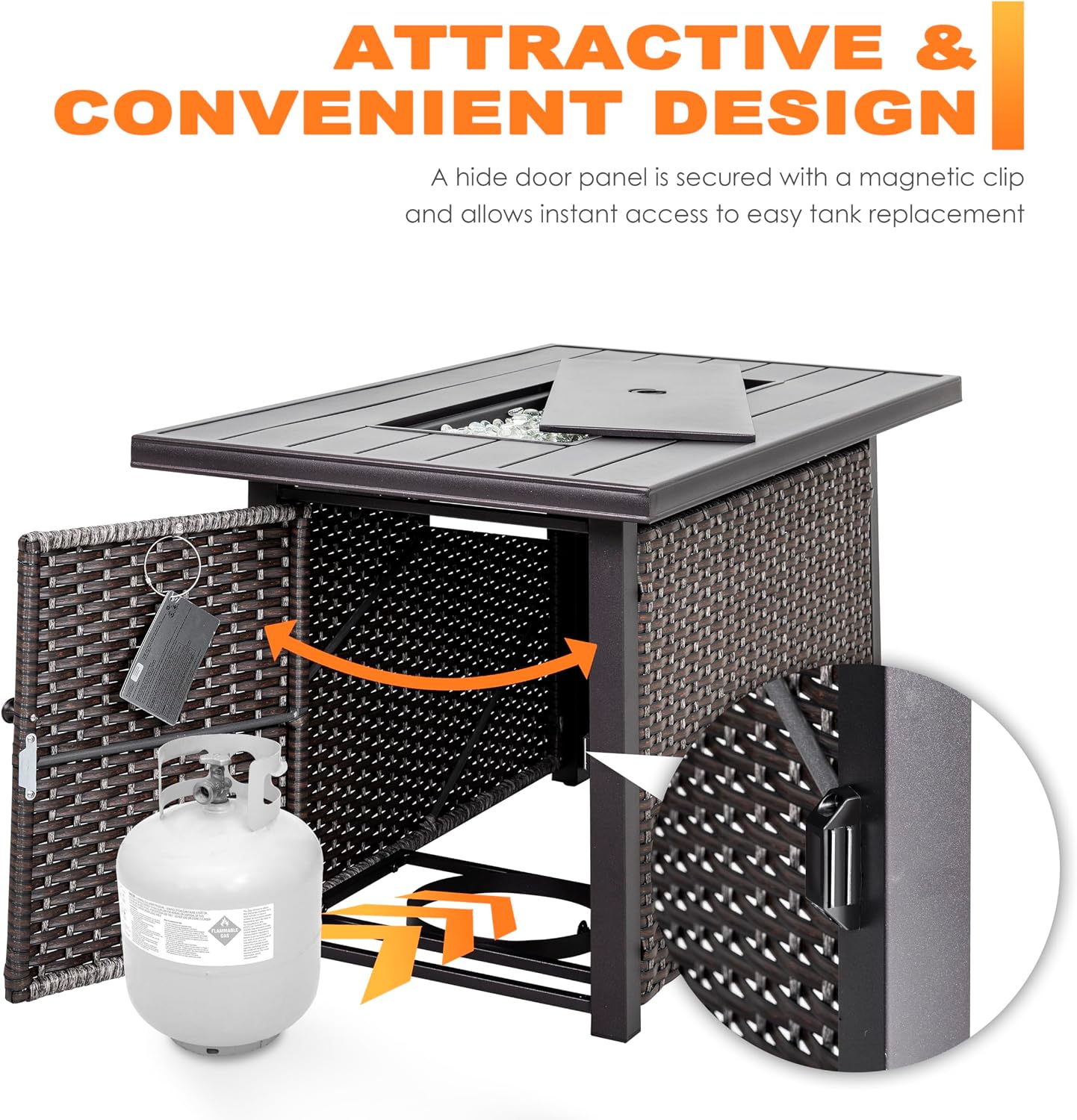 Nuu Garden 43' Propane Fire Pit Table, 50,000 BTU CSA Certified Outdoor Gas Fire Pit with Aluminum Tabletop, Removable Lid, 7 lbs Glass Rocks & Waterproof Oxford Cover, Brown