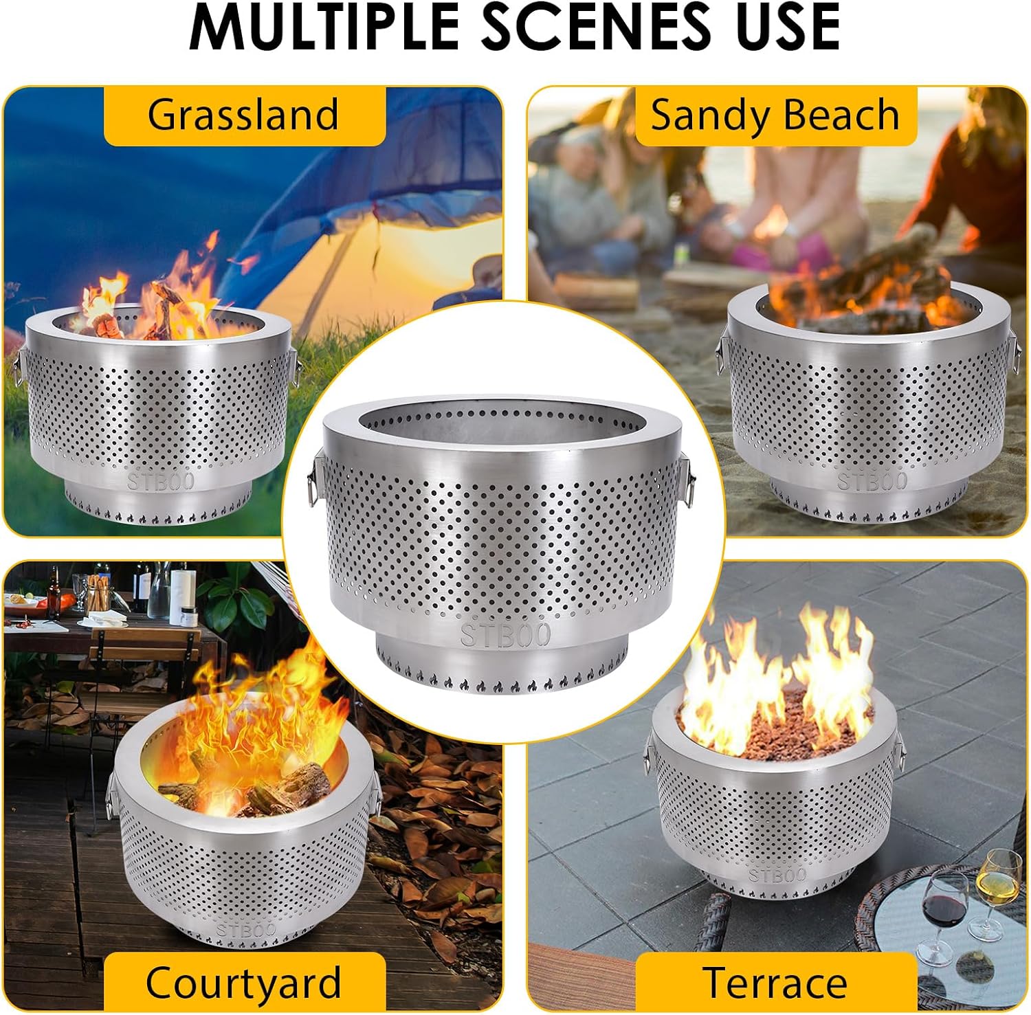 20Inch Large Firepit - Fire Pits for Outside with Portable Carrying Storage, Outdoor Fireplace for Camping Picnic Backyard Beach,Stainless, L