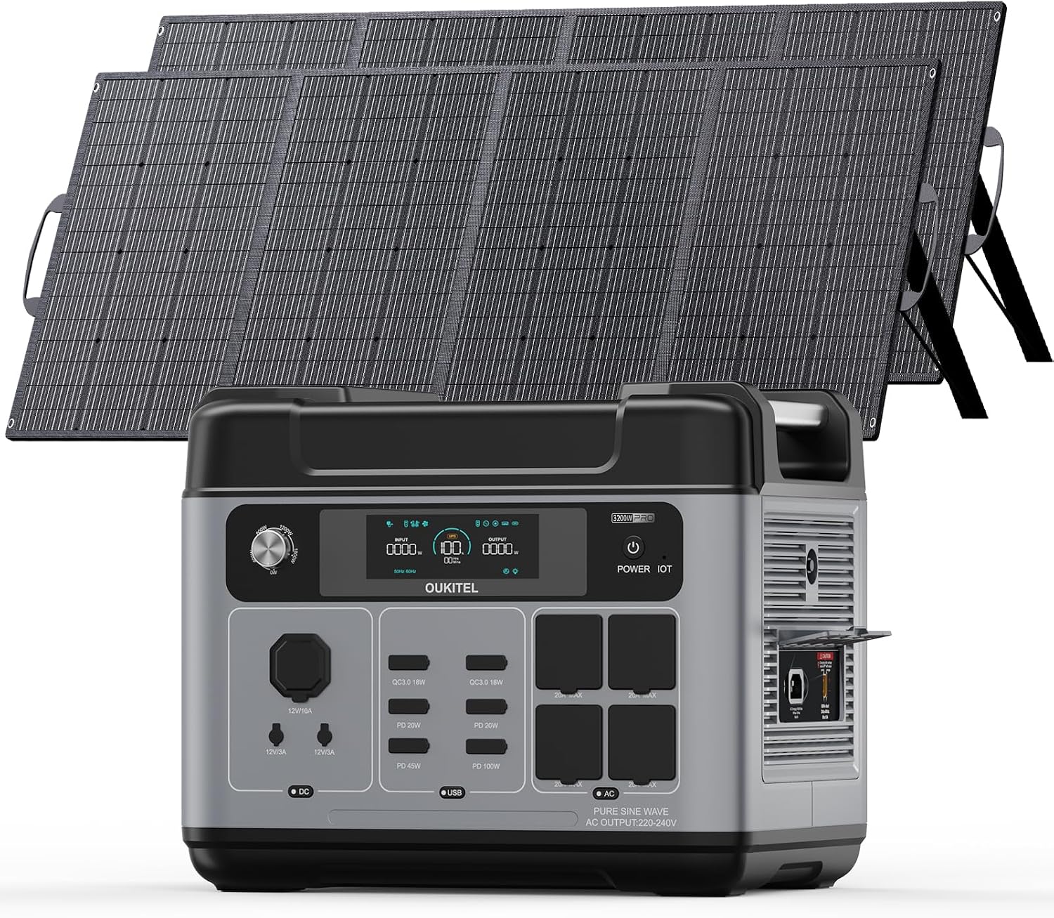 OUKITEL P2001 Pro 3200W/2048Wh Power Station With 2 * 400W Solar Panels, Solar Generator with 4 AC Outlets (6400W Peak), 1.5H Full Charging, APP Control Battery Backup for Home, Camping