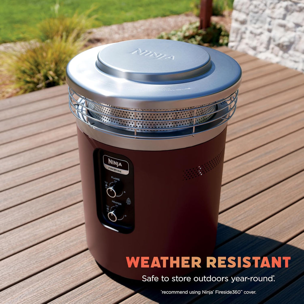 Ninja Fireside360™ Outdoor Heater & Fire Pit | 3 Modes: Flame, Heat, Flame & Heat | Portable for Patio, Deck, Camping, Beach | Easy Control Smokeless Flames | Push to Start Ignition | Maroon | OF101RD