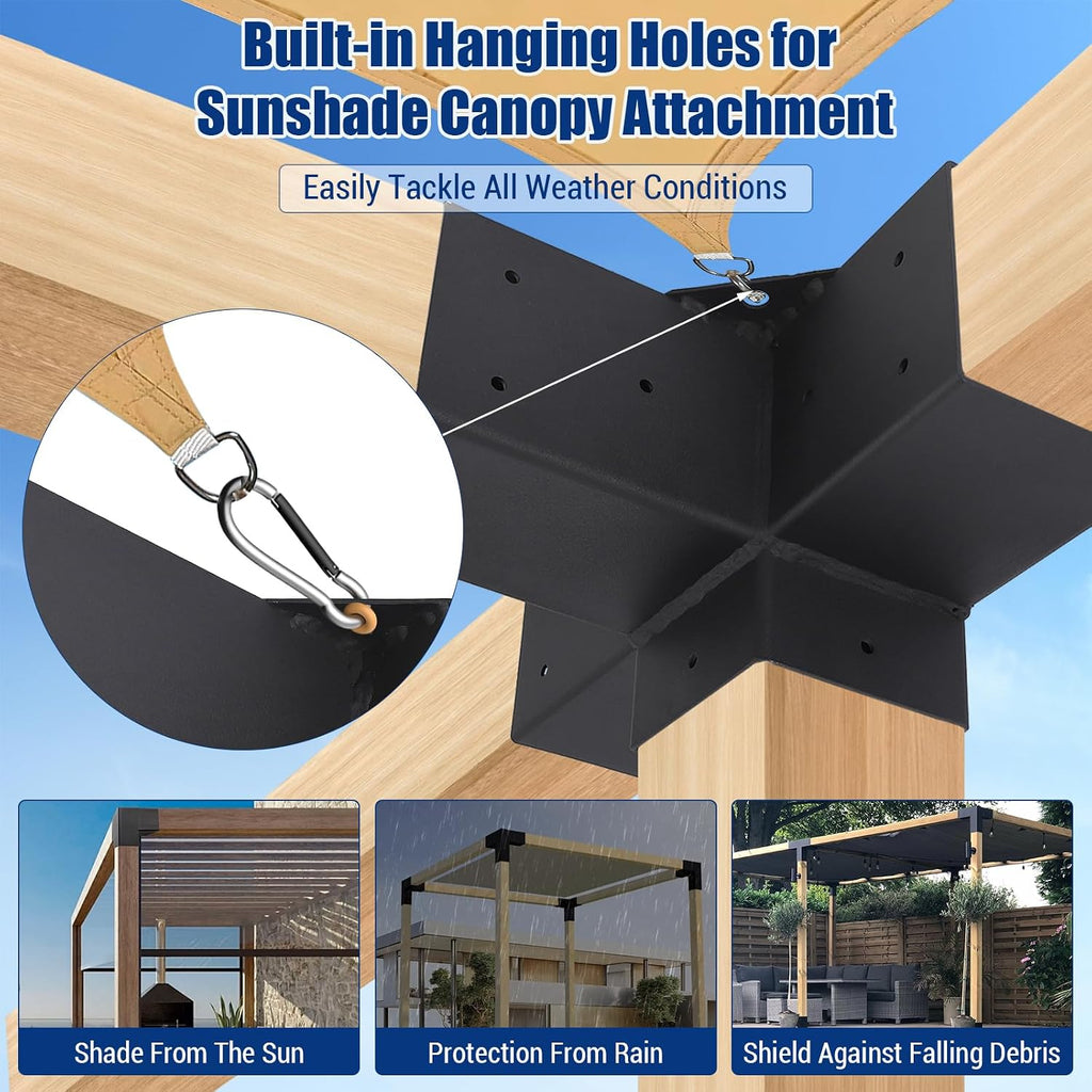 Pergola Bracket Kit 4''x4''(Inner 3.6x3.6), 12pcs (4pcs 3-Way Slanted, 2pcs 3-Way, 6pcs Base) Corner Bracket Woodworks DIY Kit for Gazebos, Patio Pergolas, Log Cabin Outdoor