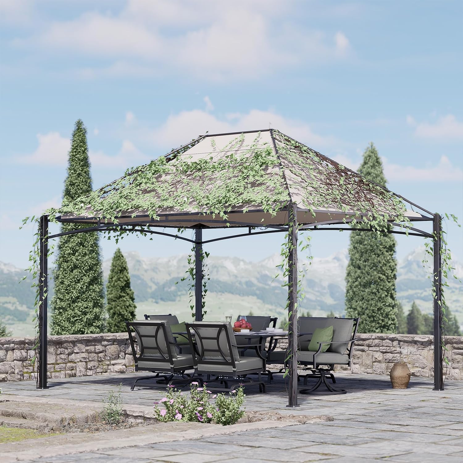 Grand Patio 10x13 FT Gazebo, Outdoor Garden Pavilion with Climbing Trellis for Vines and Plants