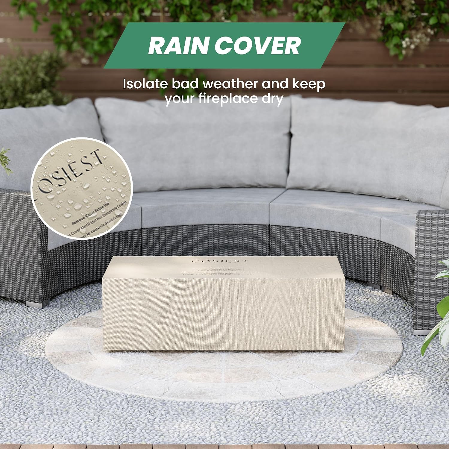 COSIEST Outdoor Propane Fire Pit Coffee Table, 42-inch x 13-inch Terrazzo Rectangle Base Patio Heater w Certified, 50,000 BTU Stainless Steel Burner, Wind Guard, Free Lava Rocks and Rain Cover