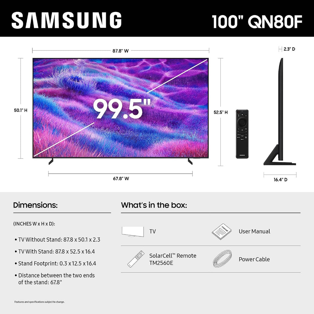 Samsung QN100QN80FFXZA 100 Inch Neo QLED QN80F Series Supreme UHD 4K TV with a HW-Q900F Q Series Soundbar 7.1.2 Ch Sound and Subwoofer (2025)