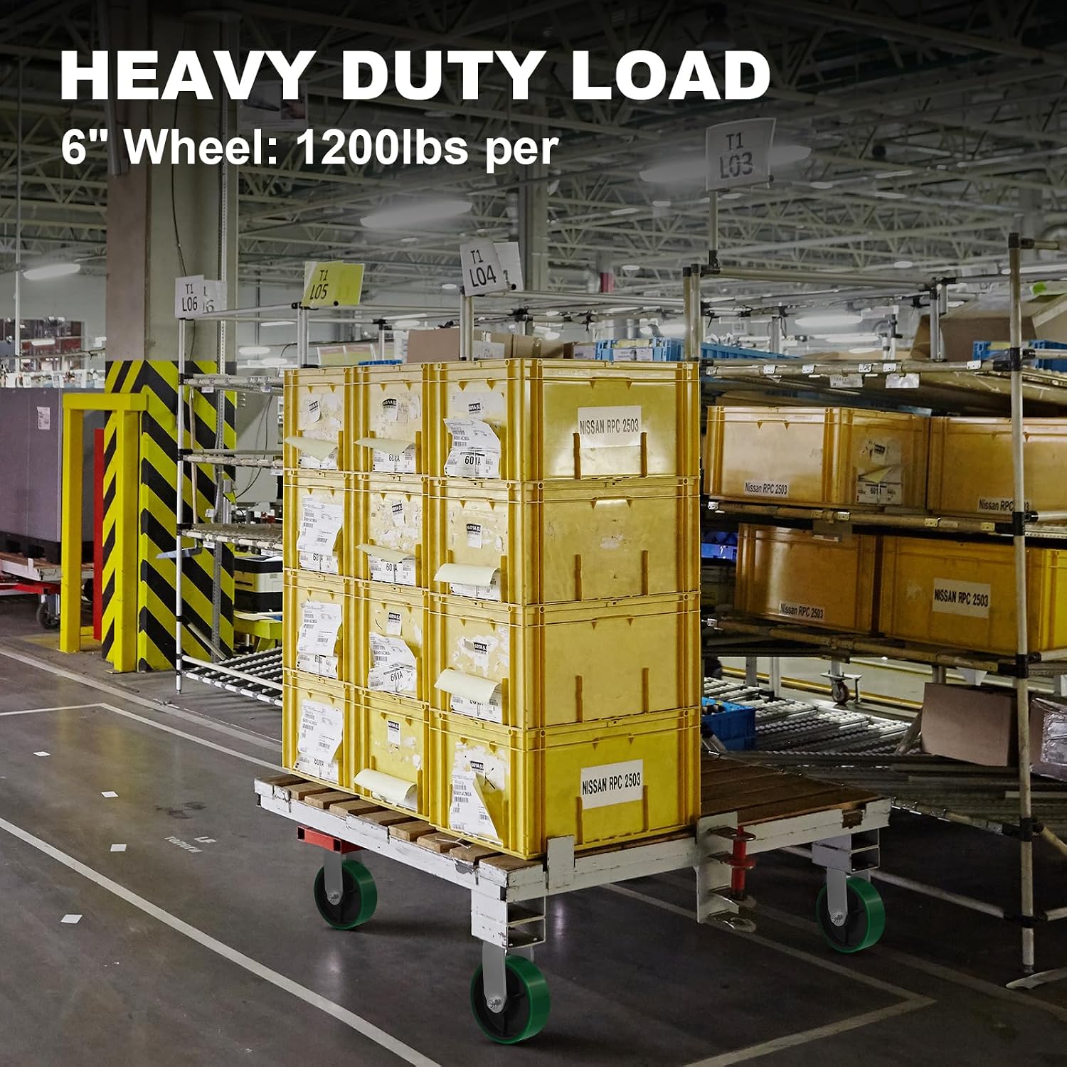 6' x 2' Heavy Duty Caster Wheels, Polyurethane on Cast Iron Wheel, Each Replacement Industrial Caster Wheels Load 1200lbs Capacity (10 Wheel, Green)