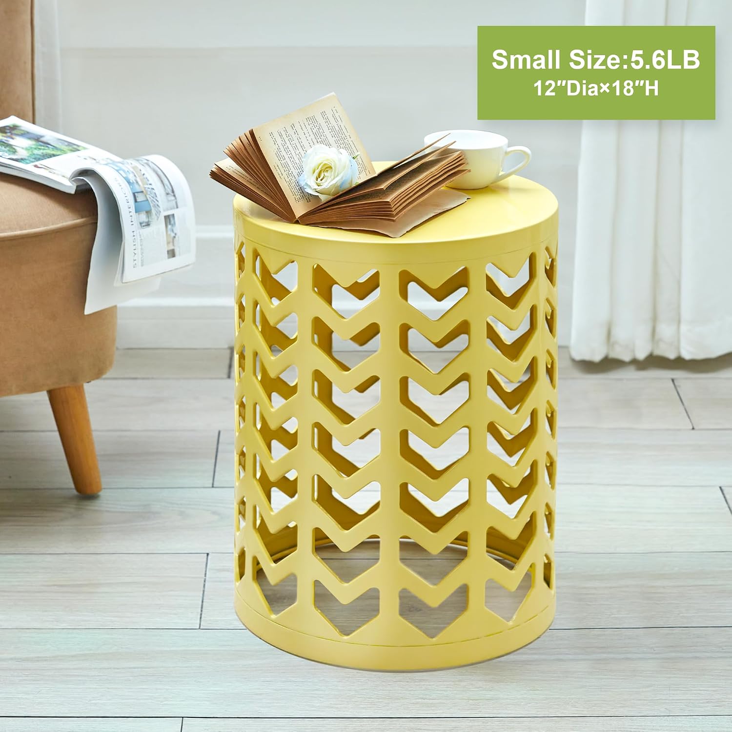 Y&M Set of 3 Nesting Metal Round Coffee Table, Side Table End Table for Indoor Outdoor Multifunctional Use,Heavy Duty Metal Plant Stand Decorative Garden Stool- Yellow(Ship from US)