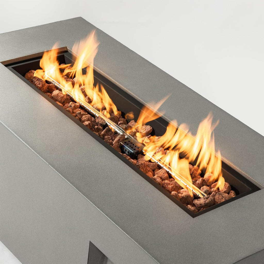 42' Outdoor Propane Fire Pit Table for Patio - 50,000 BTU Rectangular Gas Firepit Table, Grey Commercial-Grade Fireplace with Wind Guard