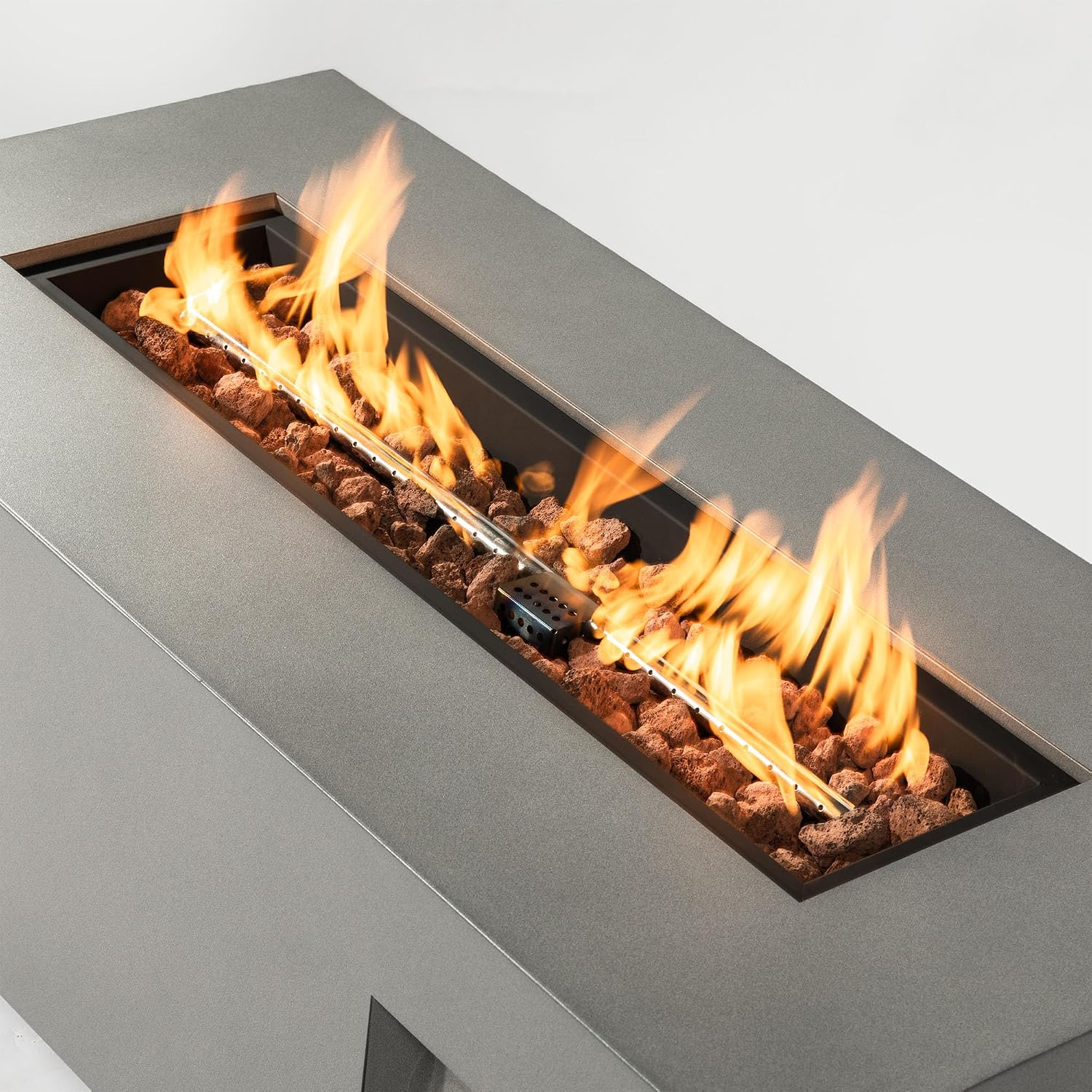 42' Outdoor Propane Fire Pit Table for Patio - 50,000 BTU Rectangular Gas Firepit Table, Grey Commercial-Grade Fireplace with Wind Guard