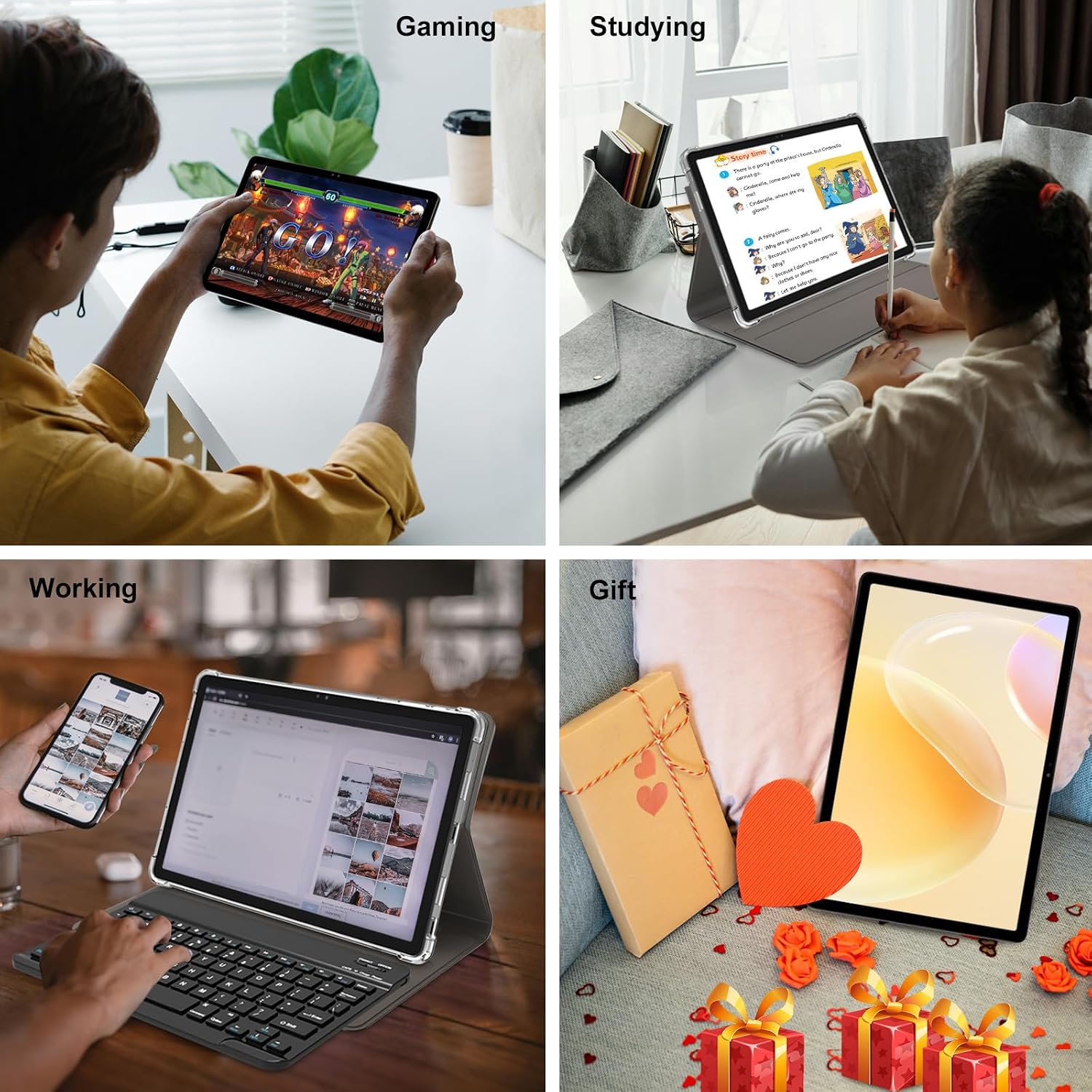 2026 Latest 11 inch Android Tablet, 18GB RAM, 128GB ROM, 1TB Expand, 2K Display, T616 Octa-Core, 5G WiFi, 13MP+5MP+5MP Camera, GPS, 9000mAh, Tablet with Case/Keyboard/Pen, Quad Speakers