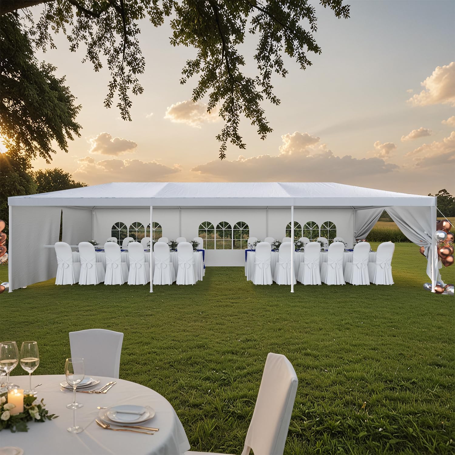Devoko 10'x30' Heavy Duty Outdoor Canopy Tent, Waterproof Wedding Party and Events Tent with UV Protection & Sidewalls, Wind Resistant Portable Gazebo for Backyard, Patio, White