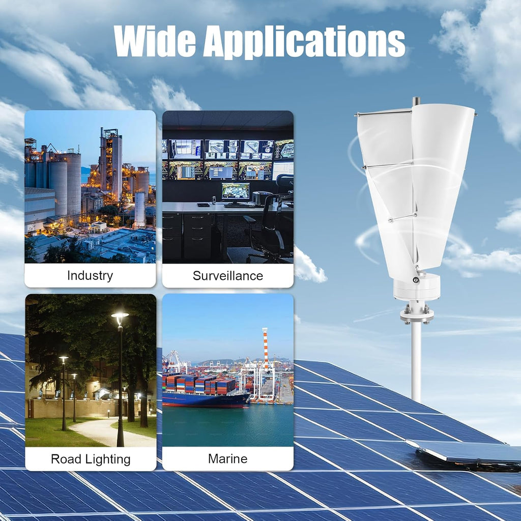 Wind Turbine Generators Kit,500W Vertical Axis Generator for Hybrid Solar Wind System,2 Blades Permanent Magnet Generator Wind Turbine Kit with Controller (White)