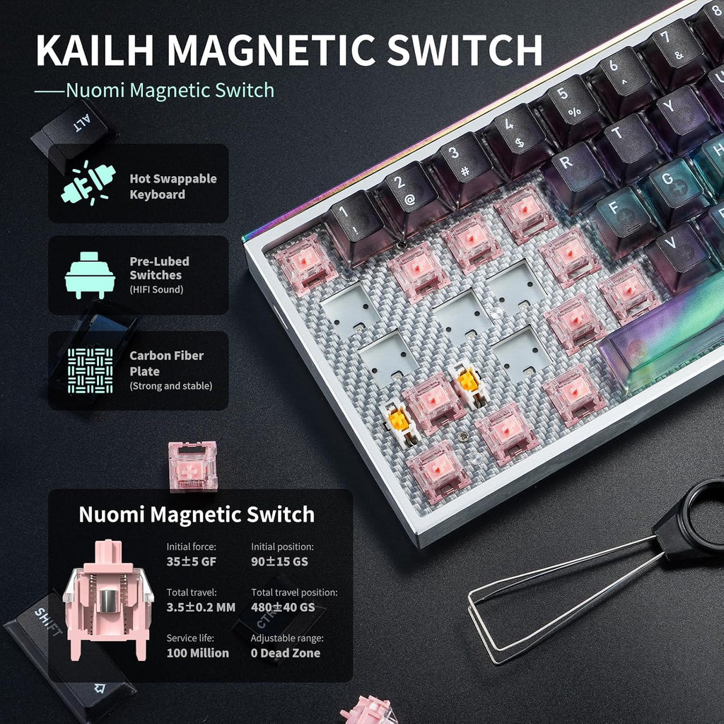 Hexgears MAG68-65% Mechanical Gaming Keyboard Wired, Magnetic Switch Hot-Swappable, Adjustable Rapid Trigger Mode, 8000Hz Polling Rate, All-Aluminum Case, 16.8M RGB Backlit&Strip - Aurora