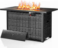 43' Outdoor Propane Fire Pit Table, 50,000 BTU Square Rattan Gas Fire Pit with Lid & Blue Crystal Stones, Steel Tabletop, Adjustable Flame, 4-in-1 FirePit Table for Patio, Backyard, Outdoor Gatherings
