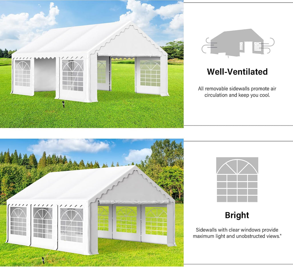 HERA'S PALACE 16'x 20' Outdoor Tents for Parties Large Canopy Tent with 8 Removable Sidewalls Heavy Duty Party Tent for Graduation Wedding and Birthday