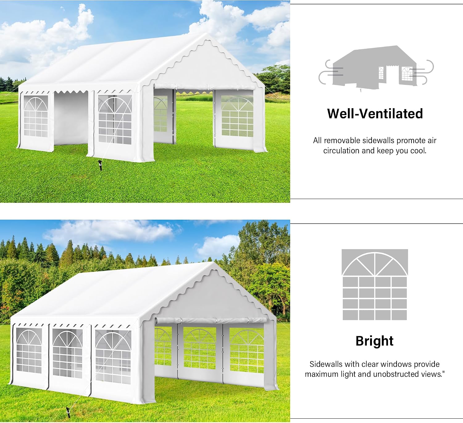 HERA'S PALACE 16'x 20' Outdoor Tents for Parties Large Canopy Tent with 8 Removable Sidewalls Heavy Duty Party Tent for Graduation Wedding and Birthday