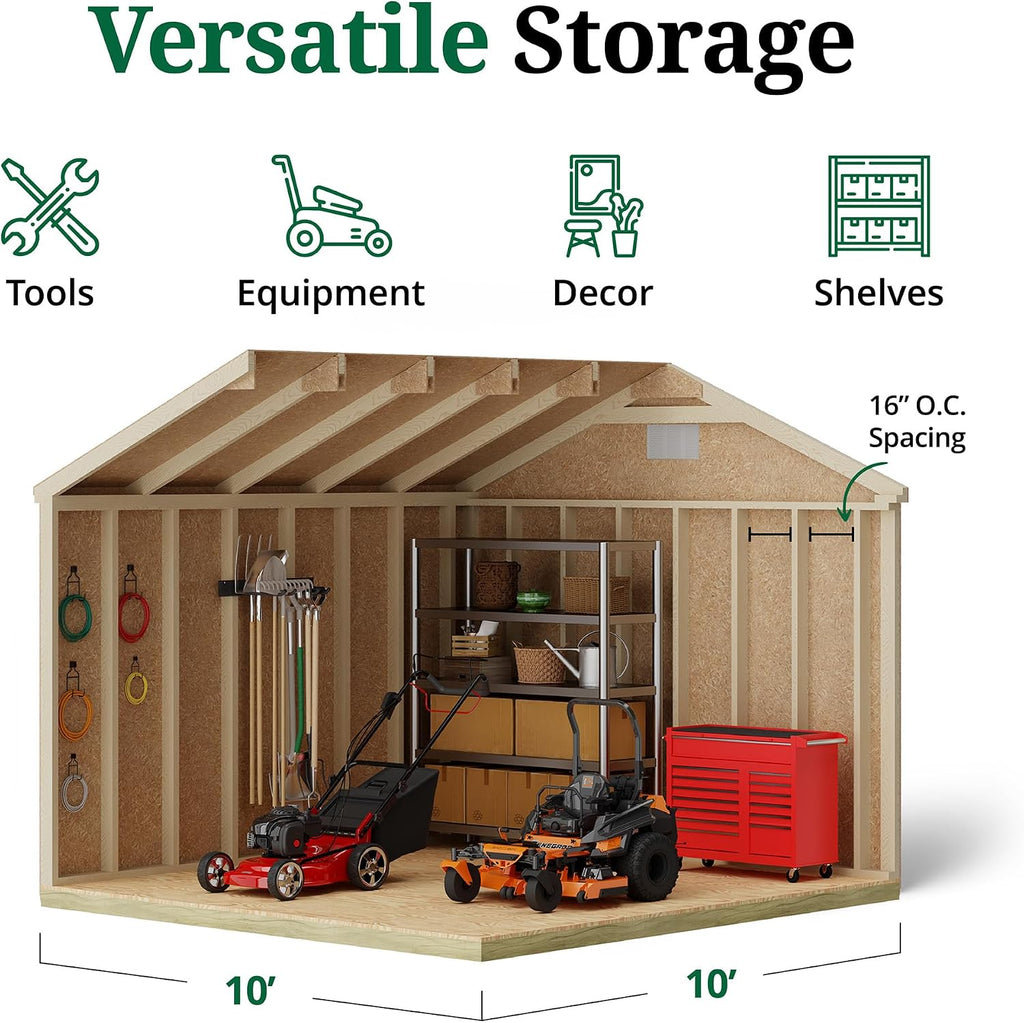 Little Cottage Co. 10x10 Classic Gable Shed with Floor, Outdoor Wood Storage Do-It-Yourself Precut Kit