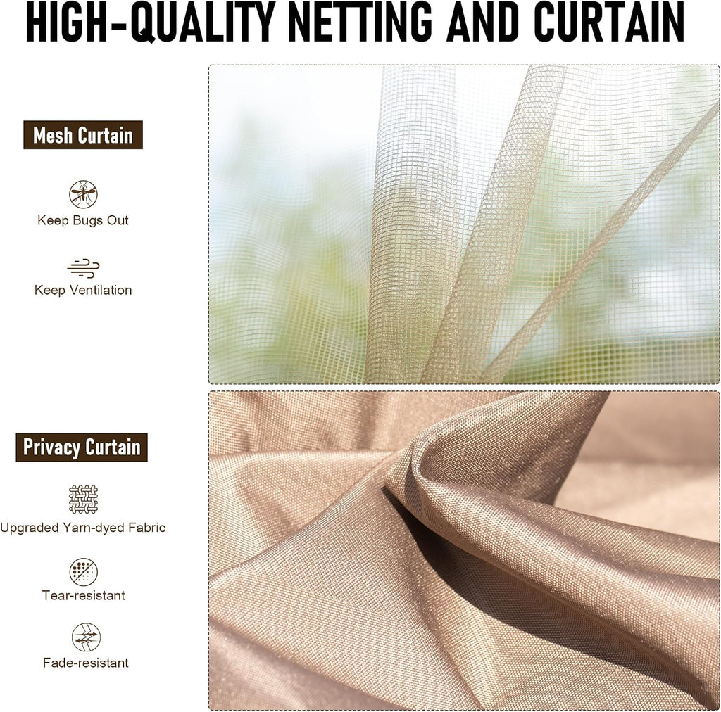 Domi 10x14FT Lean to Gazebo, Outdoor Hardtop Wall Mounted Heavy Duty Canopy with Sloping Galvanized Steel Roof, Aluminum Frame Mounted Gazebo, Netting and Curtain Included for Deck, Porch, Backyard