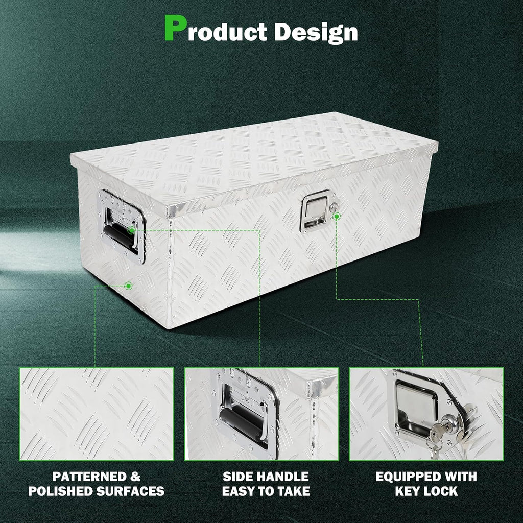 SCITOO 30 Inch Heavy Duty Truck Bed Tool Box,Aluminum Crossover Diamond Plate Storage for Most Full Size Pickups,Lockable Weatherproof Chest,Fits 30' Truck Beds,Easy Access to Load and Unload