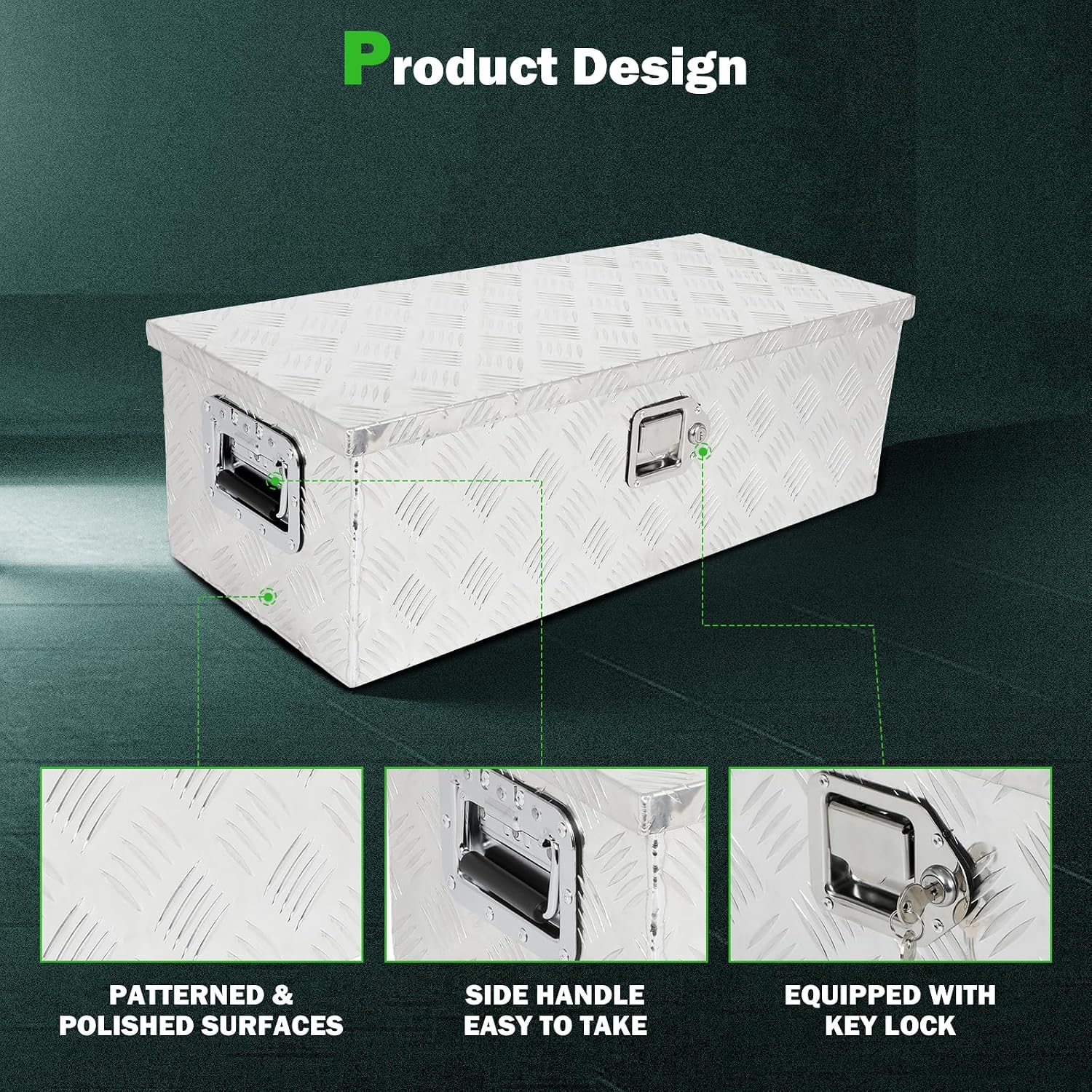 SCITOO 30 Inch Heavy Duty Truck Bed Tool Box,Aluminum Crossover Diamond Plate Storage for Most Full Size Pickups,Lockable Weatherproof Chest,Fits 30' Truck Beds,Easy Access to Load and Unload